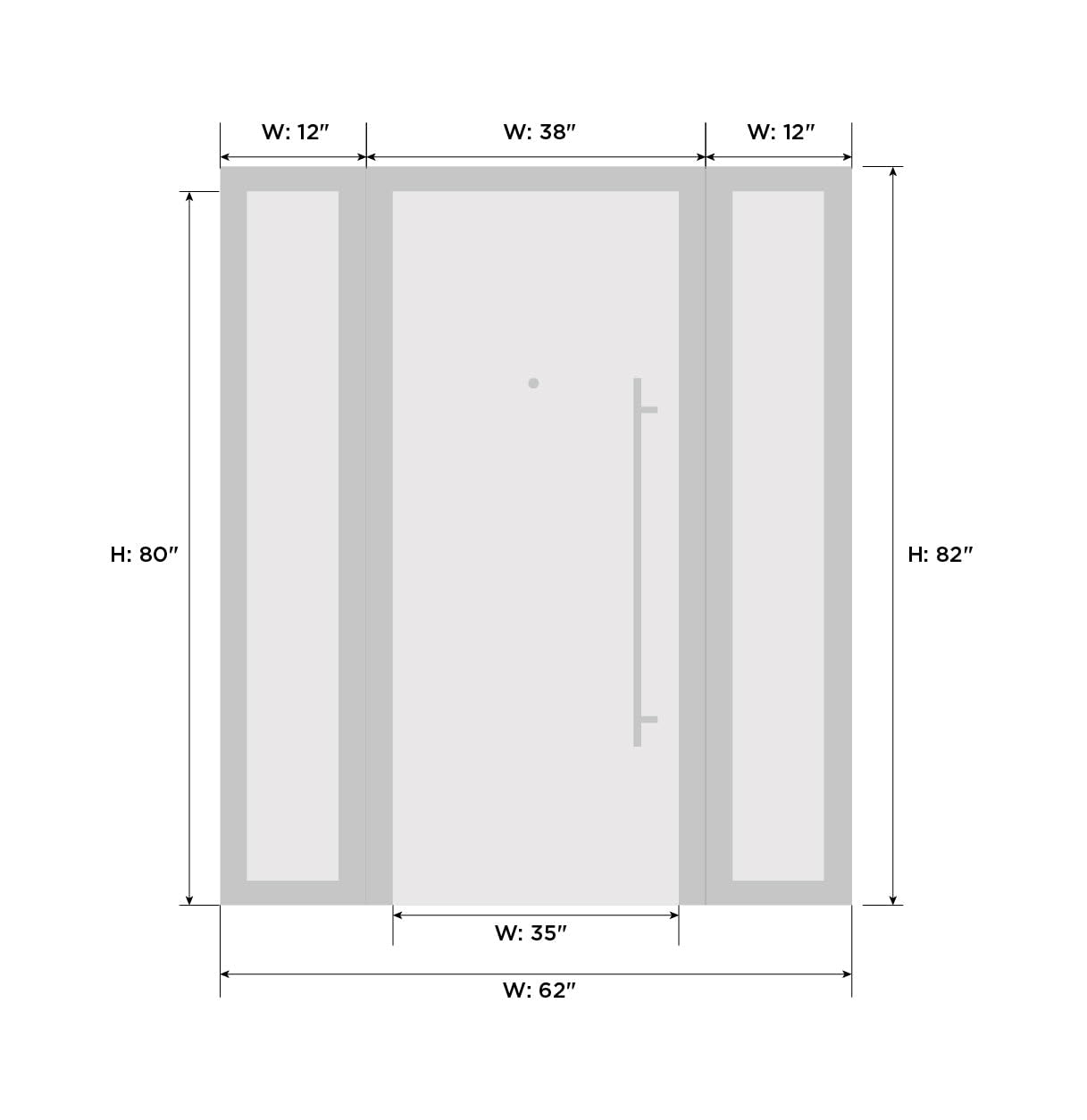 VDOMDOORS Front Exterior Prehung Metal-Plastic Door Frosted Glass | Manux 8661 Matte Black | 2 Side Sidelite Transoms | Residential Doors Entrance Patio Garage 60 x 80 (W12+36+12 x H80) Right-Inswing