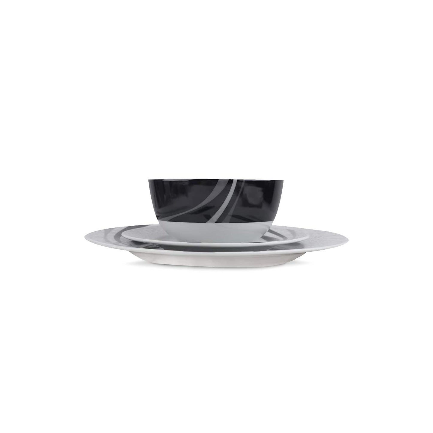 Amazon Basics 18-Piece Complete Kitchen Dinnerware Set, Microwave and Dishwasher Safe, Plates, Dishes, Bowls, Swirl, Heat Resistant, Service for 6, Everyday Use