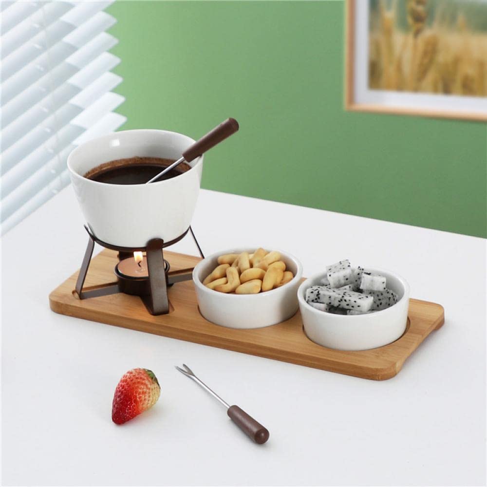 Sizikato Porcelain Chocolate Fondue Set with 2 Fruit Fork, 10 Oz