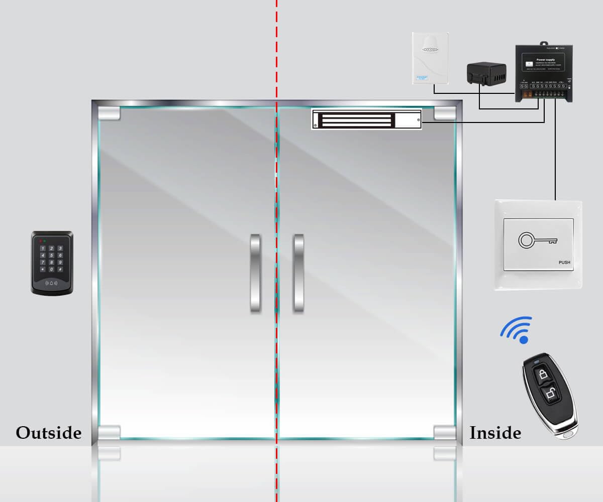 Door Access Control System RFID Keypad 600lb Electric Magnetic Door Lock Kit with Exit Button Doorbell Chime Remote Control