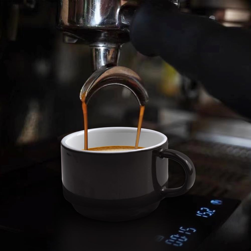 homEdge Premium Espresso Shot Cups and Saucers Set with Espresso Stainless Steel Spoons - 2.5 oz, Set of 4, Black
