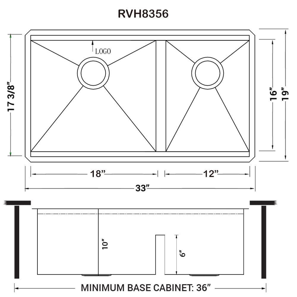 Ruvati 33-inch Workstation 60/40 Double Bowl Undermount 16 Gauge Stainless Steel Ledge Kitchen Sink - RVH8356
