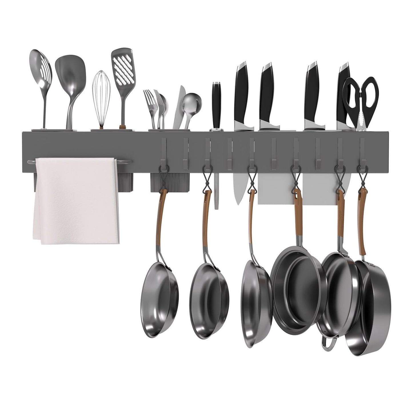 NAT MEYA Stainless Steel Pot and Pan Hanger,Wall Mounted Pot Rack Kitchen Hanging Rail With S Hooks,Detachable Pans Hanging Rail Kitchen Utensils Hanger,23.7 Inch Wall Mounted Hanging Pot Rack