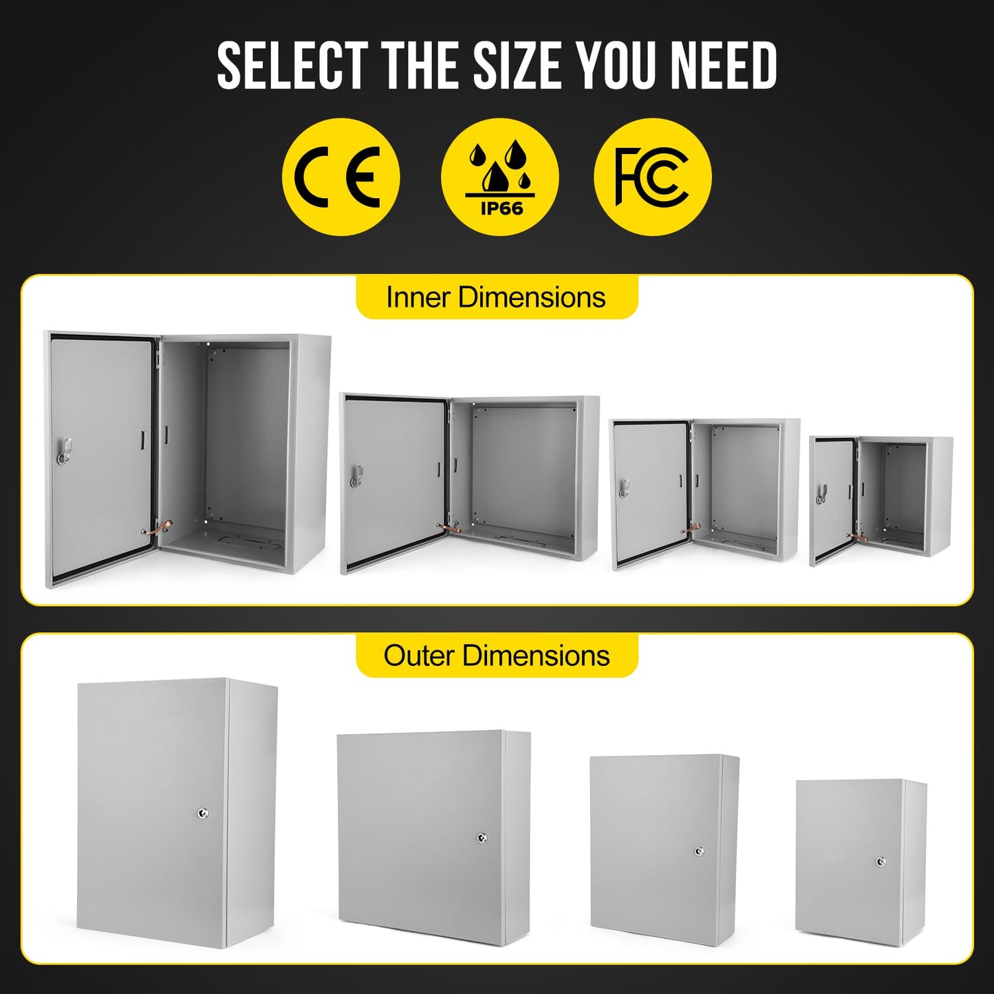 Outdoor NEMA Steel Enclosure, 24x24x12 NEMA 4X Steel Electrical Box, IP66 Waterproof & Dustproof, Outdoor/Indoor Electrical Junction Box