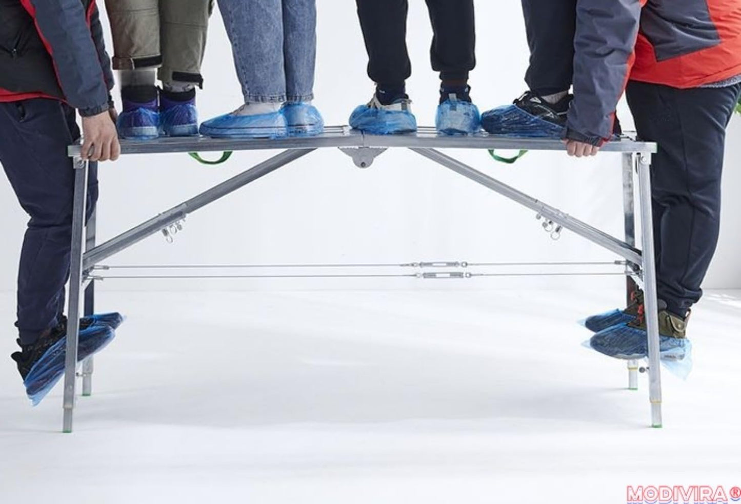 Modivira Folding Scaffolding with Adjustable Heights Heavy Duty Portable Steel Ladder with Non-Slip Feet for roof Cleaning Paint Home Improvement (A,62.99" * 15.75")