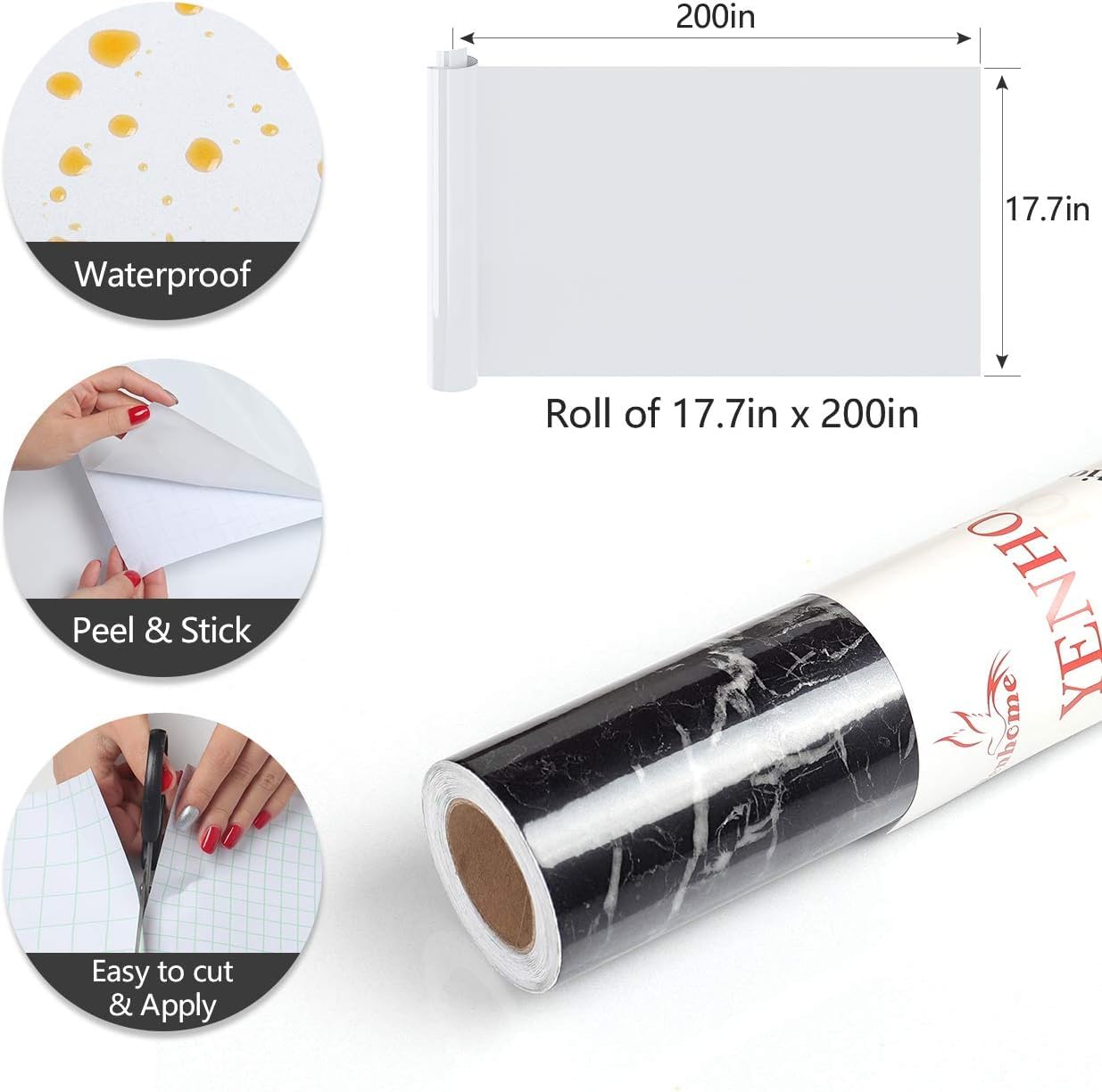 YENHOME 17.7"X200" Black Marble Contact Paper for Countertops Waterproof Self Adhesive Black Marble Wallpaper Peel and Stick Kitchen Countertops Wallpaper Decorative Contact Paper for Desk Cabinet