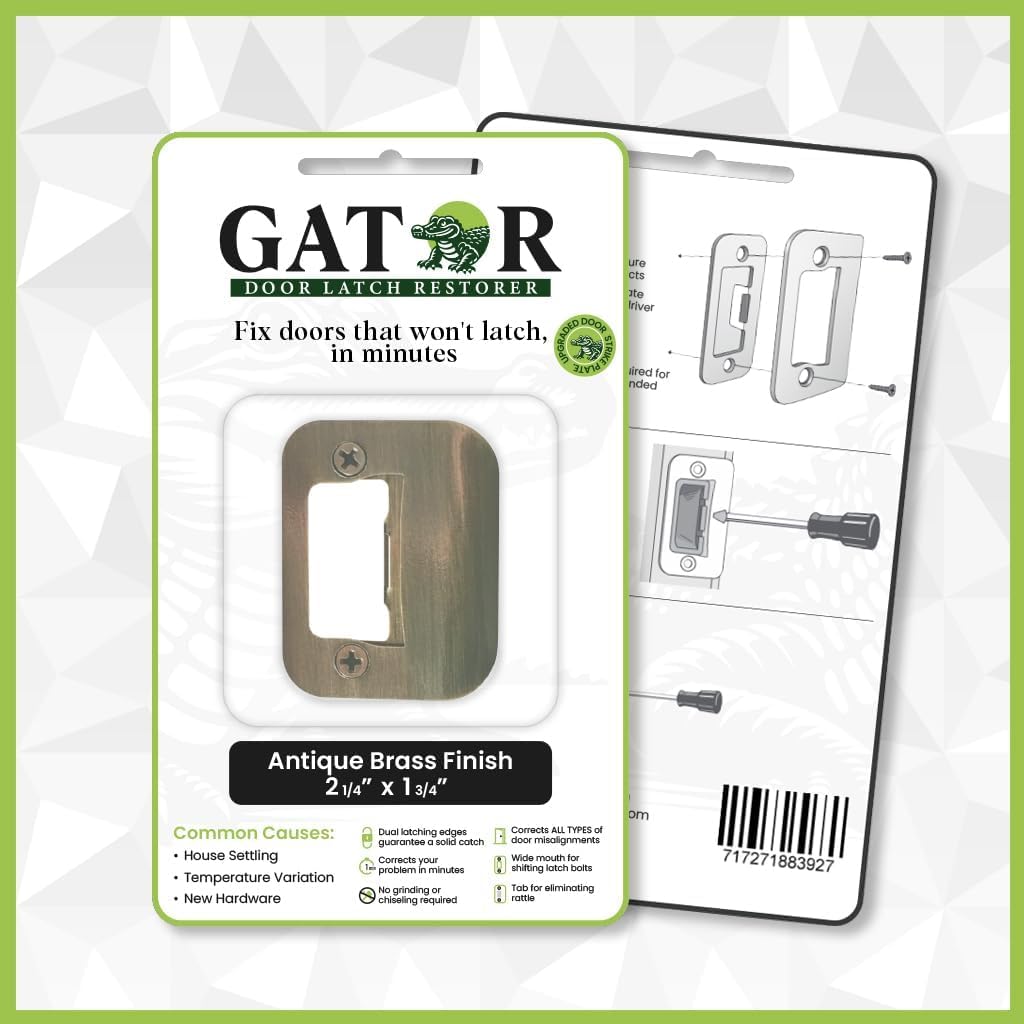 Gator Door Strike Plate with Screws, โ 2-1/4" by 1-3/4" Universal Latch Restorer Alloy Steel Lock Hardware for Interior and Exterior Doors, Replacement Door Latch Plate | Satin Nickel 1-Pack