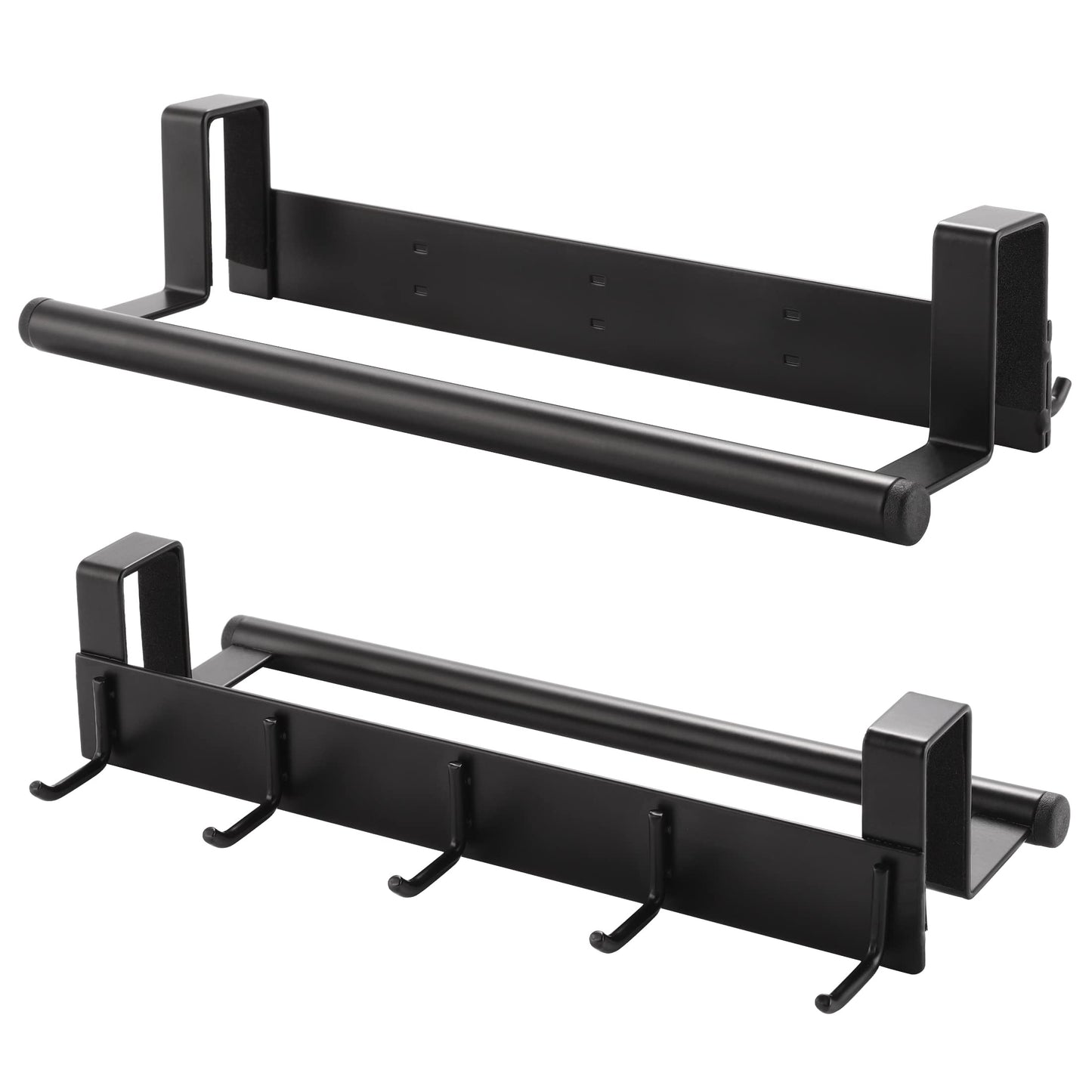 KES Over The Cabinet Door Towel Bar with Hooks, Kitchen Towel Holder with Hooks for Hanging Utensils, Over The Cabinet Door Organizer with Hook 2 Pack, Matte Black, Metal, KUR527-BK-P2