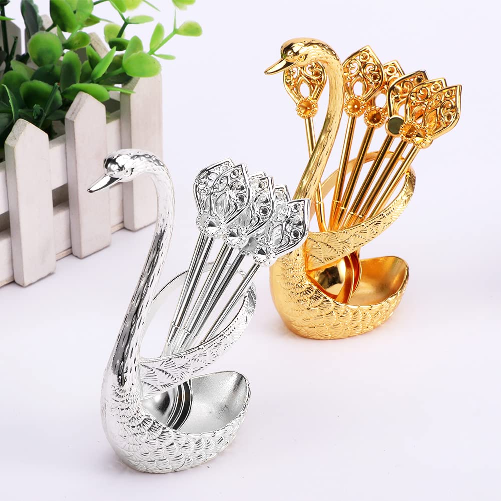 Coffee Spoon Set with Holder,4.1'' Mini Dessert Spoons Set,Espresso Spoons Set,Elegant and Charming Decorative Coffee Spoon Organizer Serving Kit for Fruit,Stirring,Mixing,Sugar,Ice Cream,Cake(Silver)
