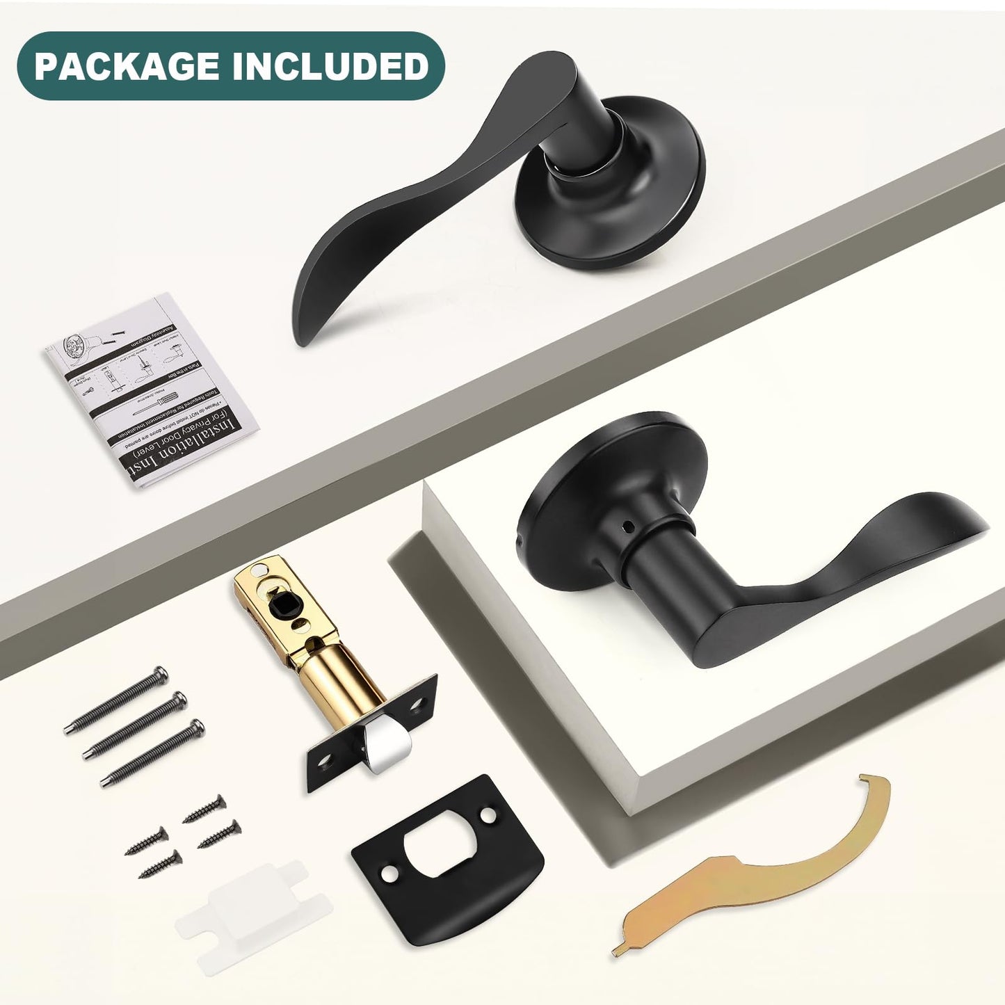 GOBEKOR 10 Pack Black Passage Lever Handle Interior Door Levers Hallway Closet Door Handles Wave Door Lock Keyless Lever Door Handles