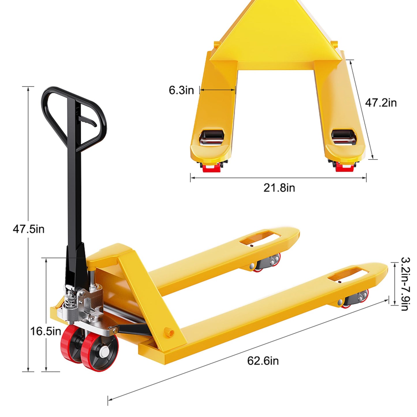 Manual Pallet Jack,Capacity Heavy Duty Hand Pallet Truck 22" x 47" Forks,Industrial Grade Hydraulic High Lift Pallet Jack for Warehouse Material Handling (6600lb Polyurethane casters)