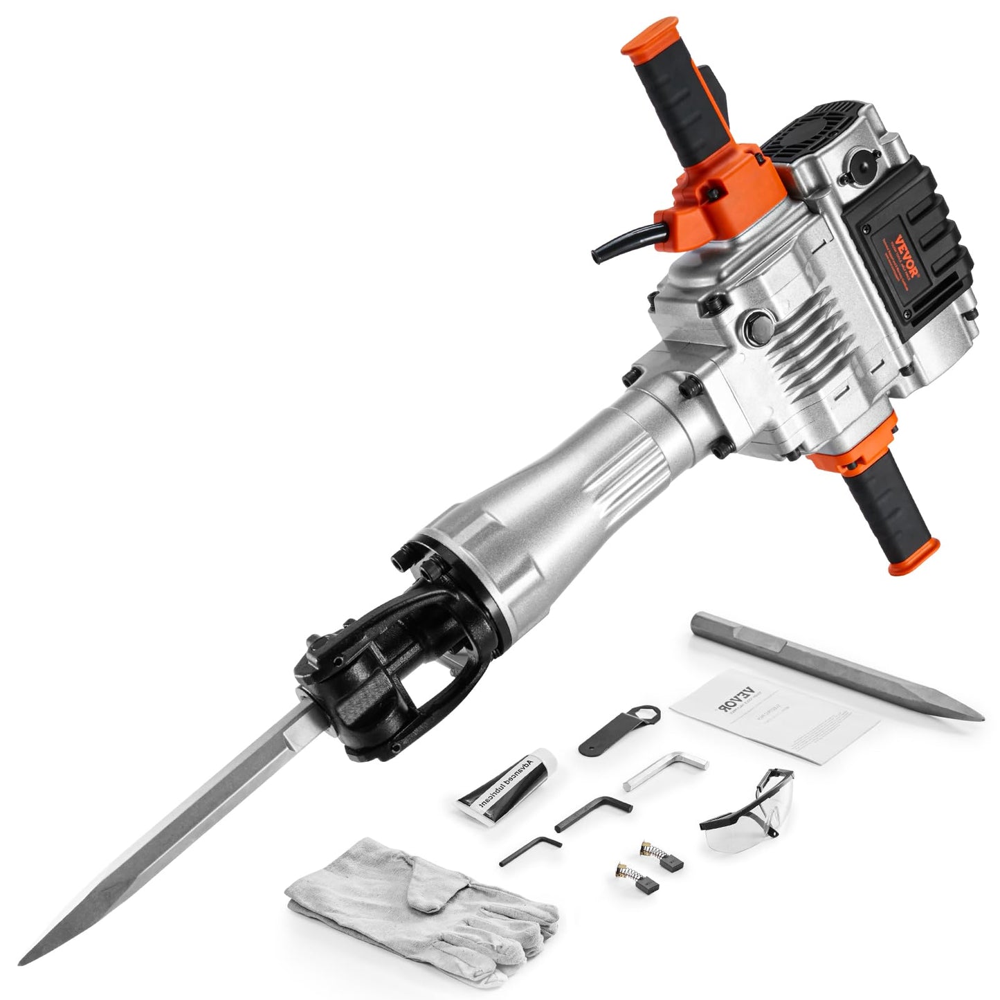 VEVOR Demolition Jack Hammer, 2100W Electric Jackhammer Heavy Duty, 1650 BPM Industrial-Grade Jack Hammer Concrete Breaker, with 1 Point Chisel, 1 Flat Chisel, Gloves and Goggles