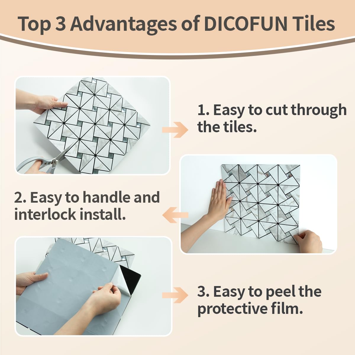 DICOFUN White Marble Look Peel and Stick Backsplash Tile, Mixed Glass Self-Adhesive Mosaic Tiles, Stainless Steel Stick on Wall Tiles for Kitchen and Bathroom Backspalsh, Mirror Dรฉcor, 10