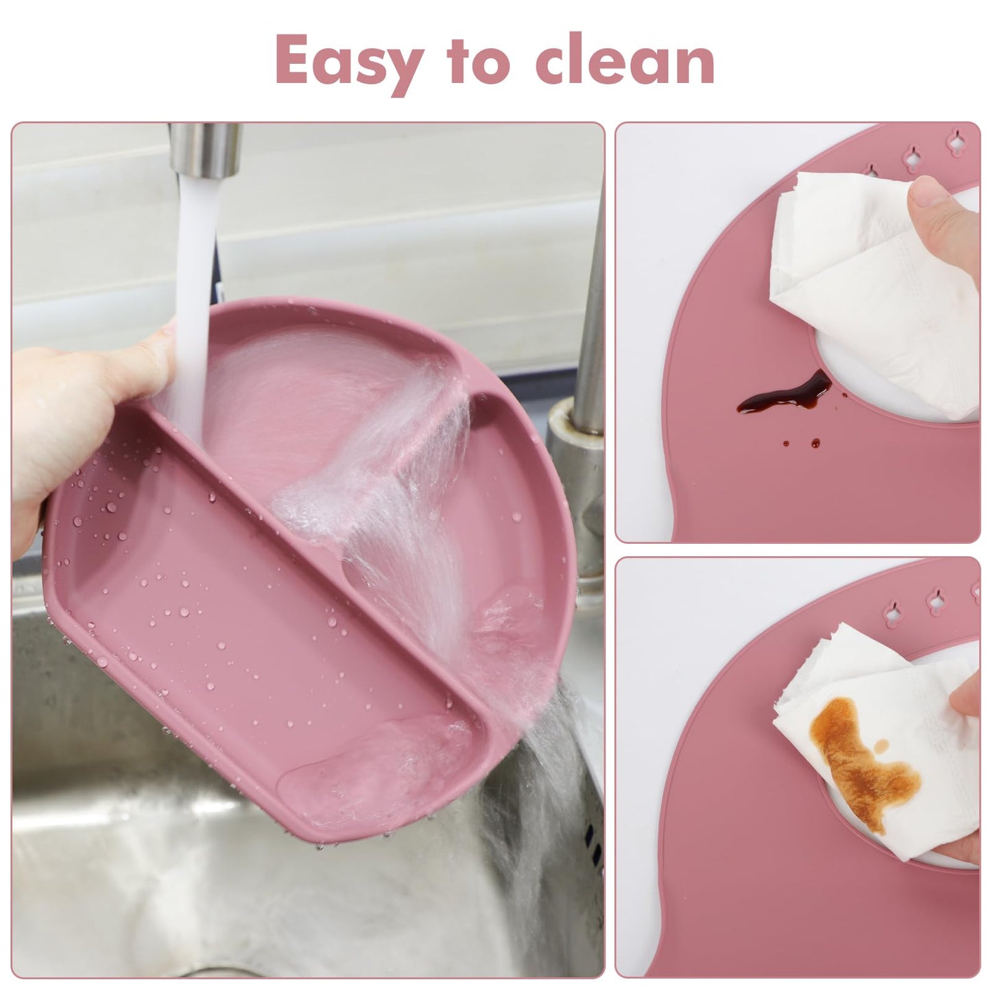 Silicone Baby Feeding Set 15 Pcs,Baby Spoons Suction Bowl Divided Plate Bib Cup Finger Brush ,Baby Led Weaning Supplies,Baby & Toddler Silicone Plates and Bowls Dining Set(pink)
