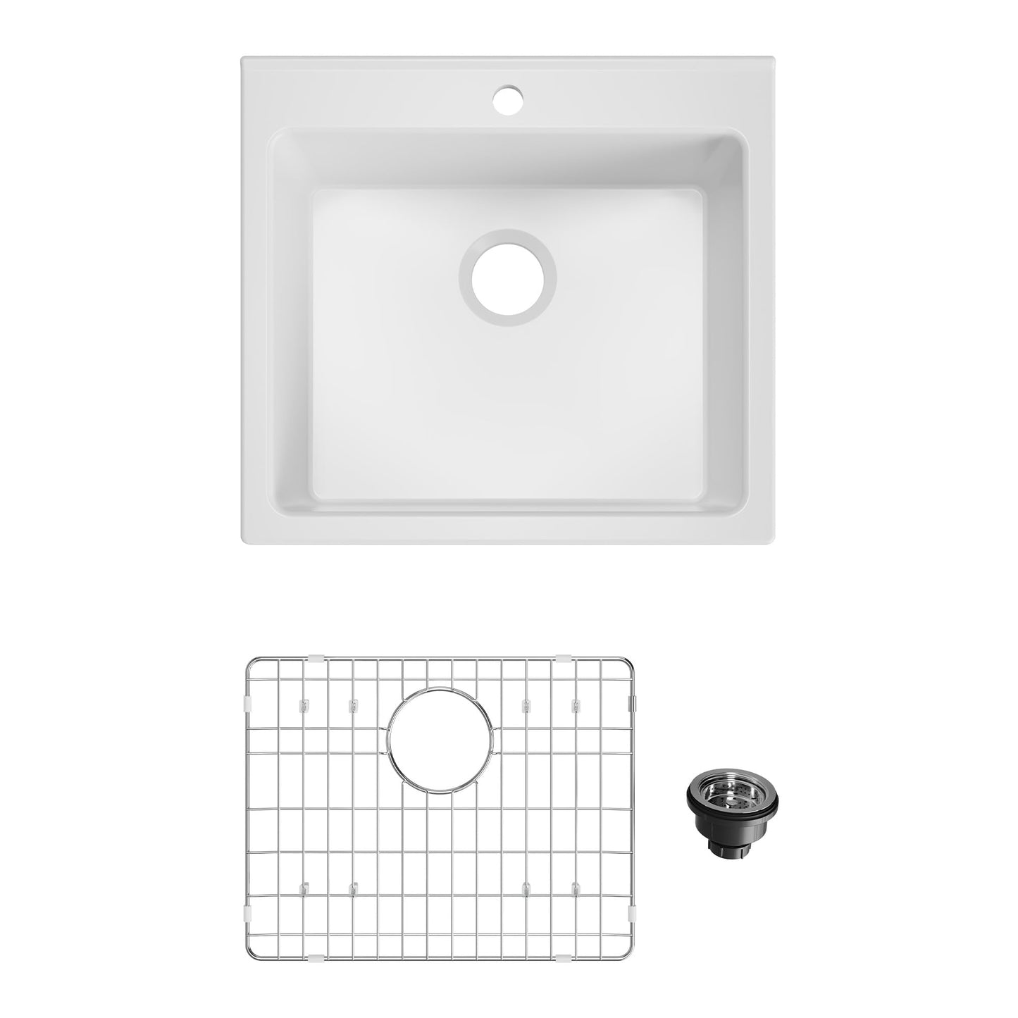Kitchen Sink 24 Inch, Single Bowl Farmhouse Sink, Drop-in Mount, Fireclay Ceramic Basin for Kitchen, Laundry Room