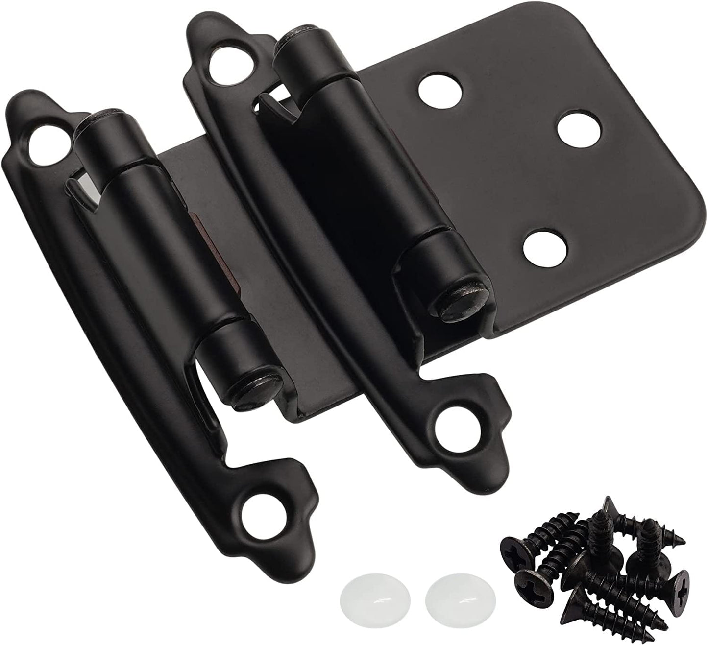 Decobasics 1/2" Overlay Matte Black Cabinet Hinges 50 Pack (25 Pair) Self Closing Bath & Kitchen Cabinet Hinges Black Flush Mount w/Door Bumpers & Upgraded Screws