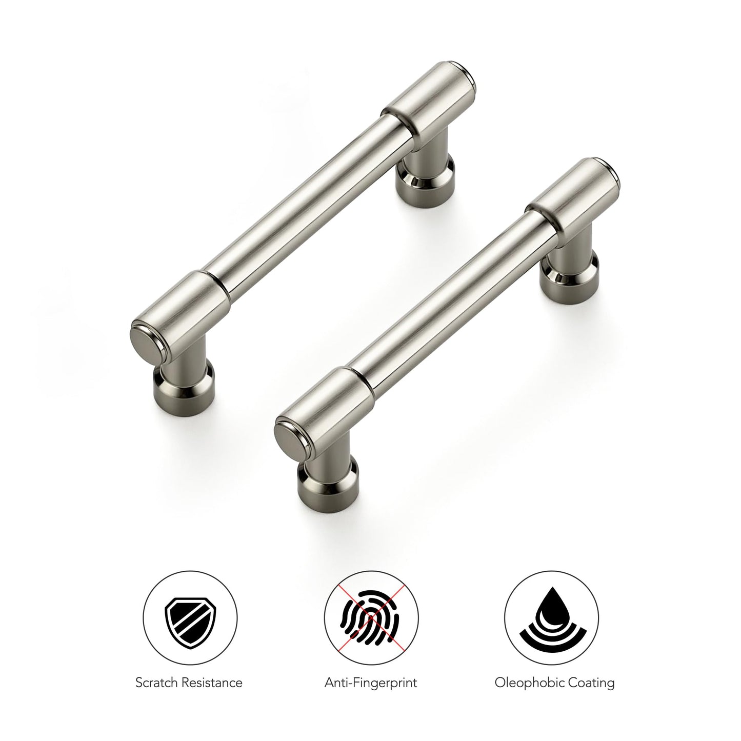 Ravinte 2 Pack 3 Inch Hole Center Solid Kitchen Cabinet Handles Brushed Nickel Dresser Pulls Cabinet Drawer Pulls for Kitchen Cupboard Hardware