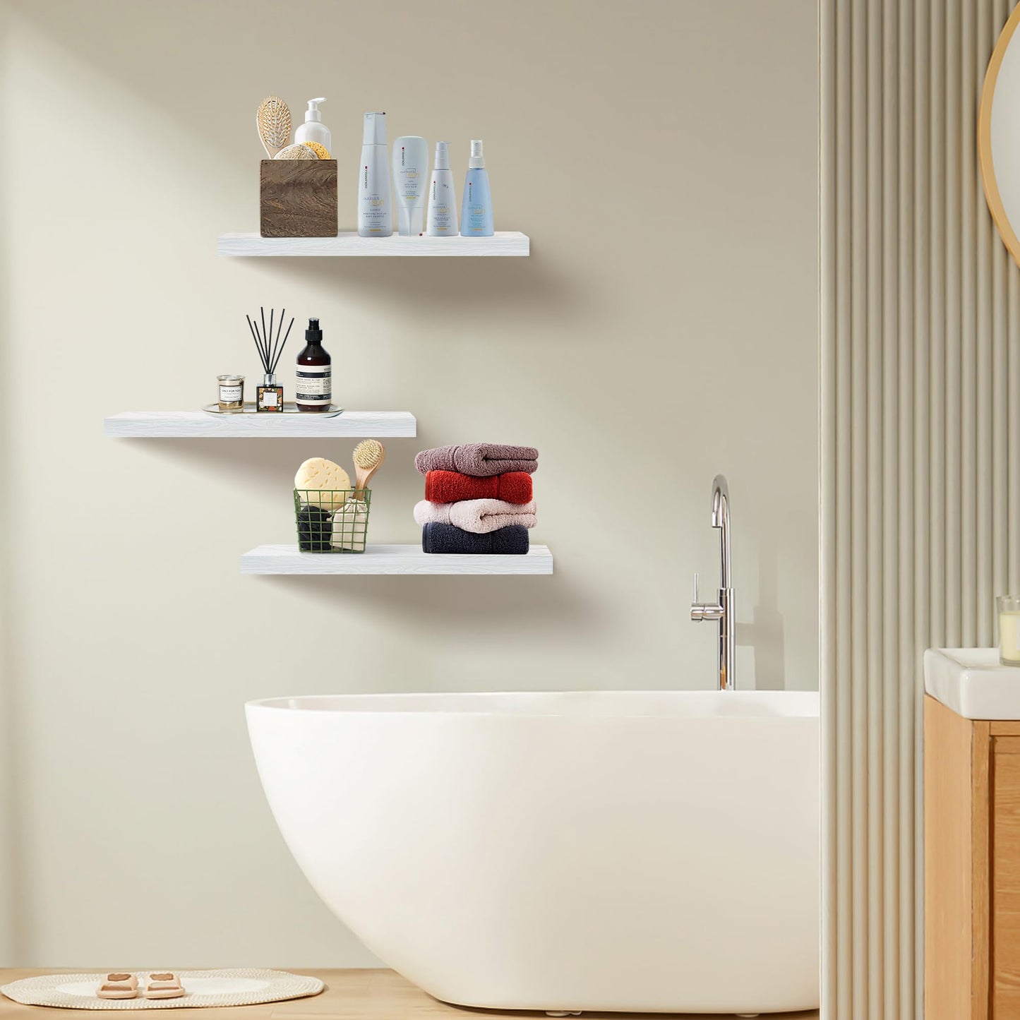 Upassion White Floating Shelves - Set of 3, 16" Wall Mounted Shelves for Home Decor, Living Room, Bedroom, Bathroom, Kitchen