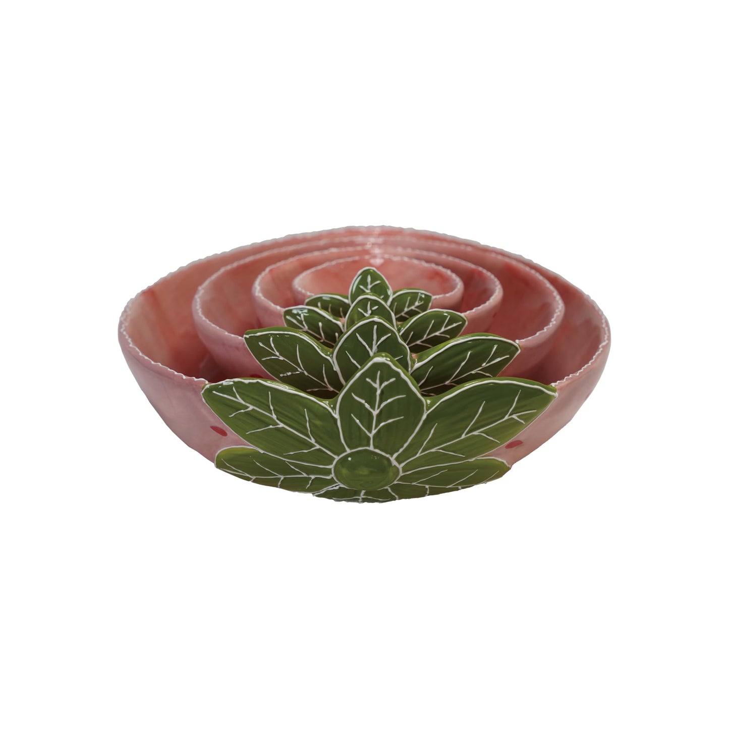 Creative Co-Op Hand-Painted Stoneware Strawberry Shaped Nesting Bowls, Pink and Green
