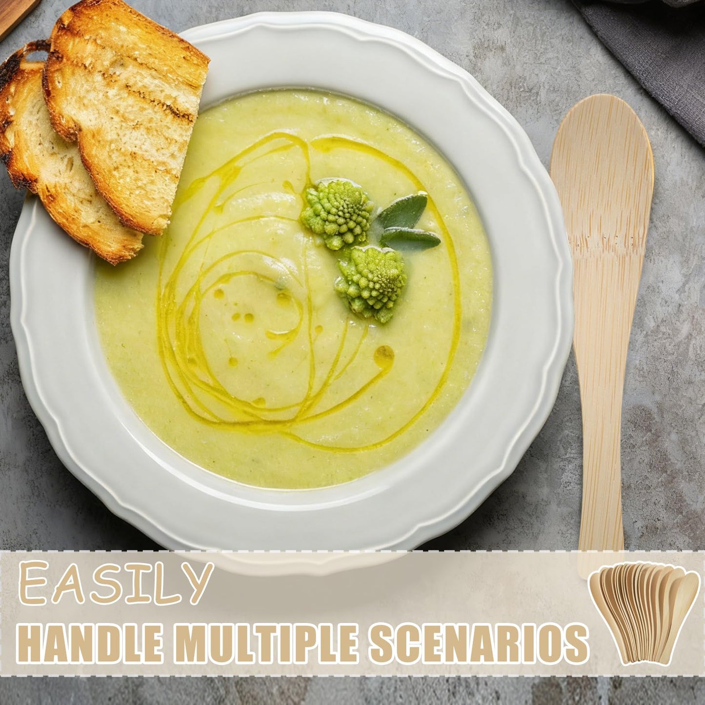 200 Count Bamboo Spoons Disposable, Bamboo Soup Spoons 5.5" Disposable Compostable Spoon, Natural Eco-friendly Compostable Cutlery Biodegradable Silverware for Home Outdoors Party