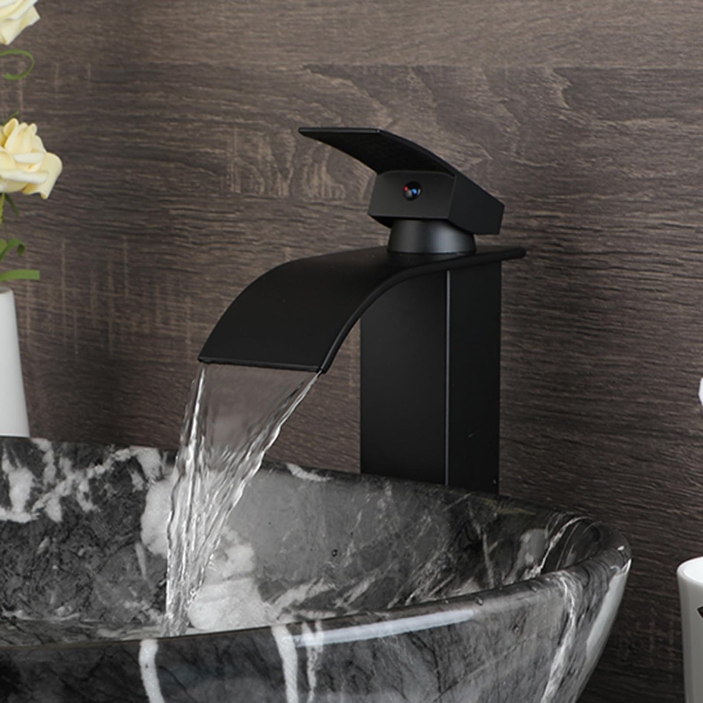 Sinku Mccut Ceramic Vessel Sink Oval Black Above Counter Bathroom Vessel Sink with Faucet and Drain Combo Marbling