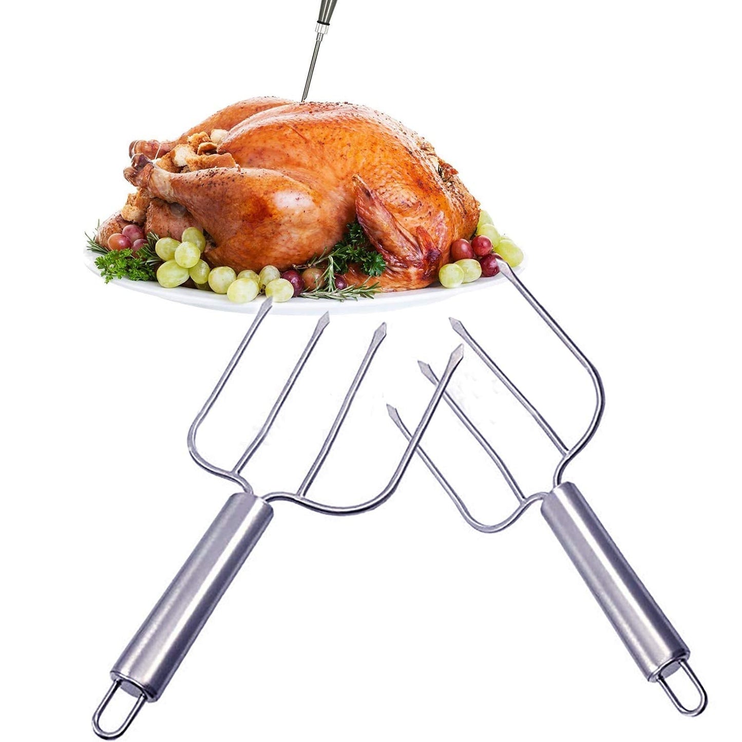 Stainless Steel Poultry Lifters Set of 2.Meat Fork, Roaster Poultry Fork, Carving Forks, Transfer Chicken or Ham Easily