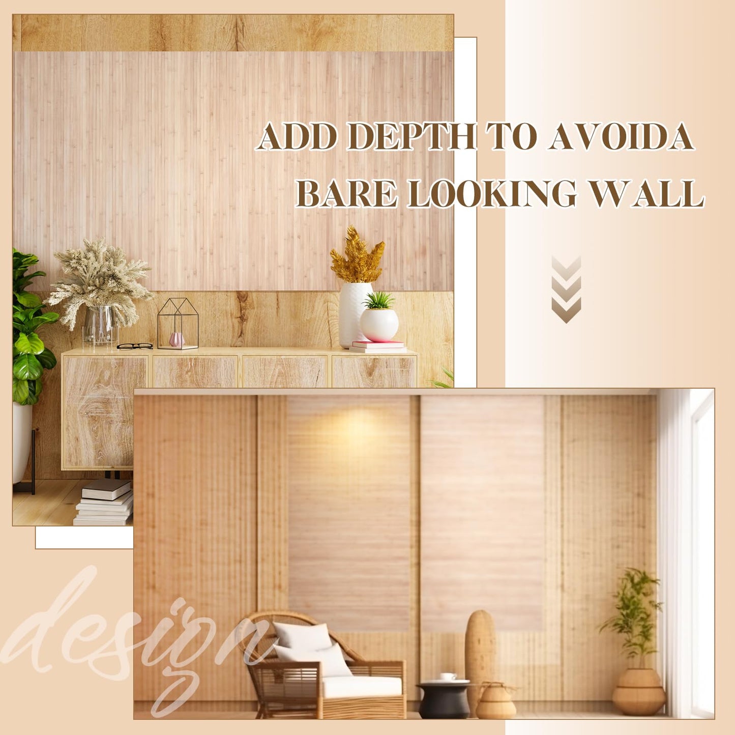 Juexica 2 Pcs Natural Bamboo Wall Panel for Interior Wall 48''x96'' Bamboo Covering Renewable Pole Wainscoting Room Divider Wrap Decor for Bedroom Living Room Kitchen Island Office (Light Carbonized)