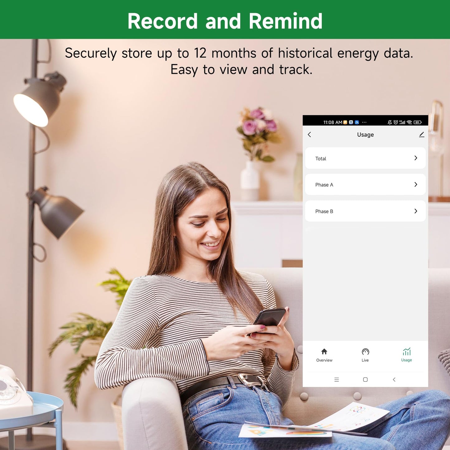 WiFi Energy Monitor with 2 * 200A Clamps, Real-Time Electricity Tracking, Smart Home Power Management, WiFi Meter Solar/Net Metering, Home Energy Automation and Control
