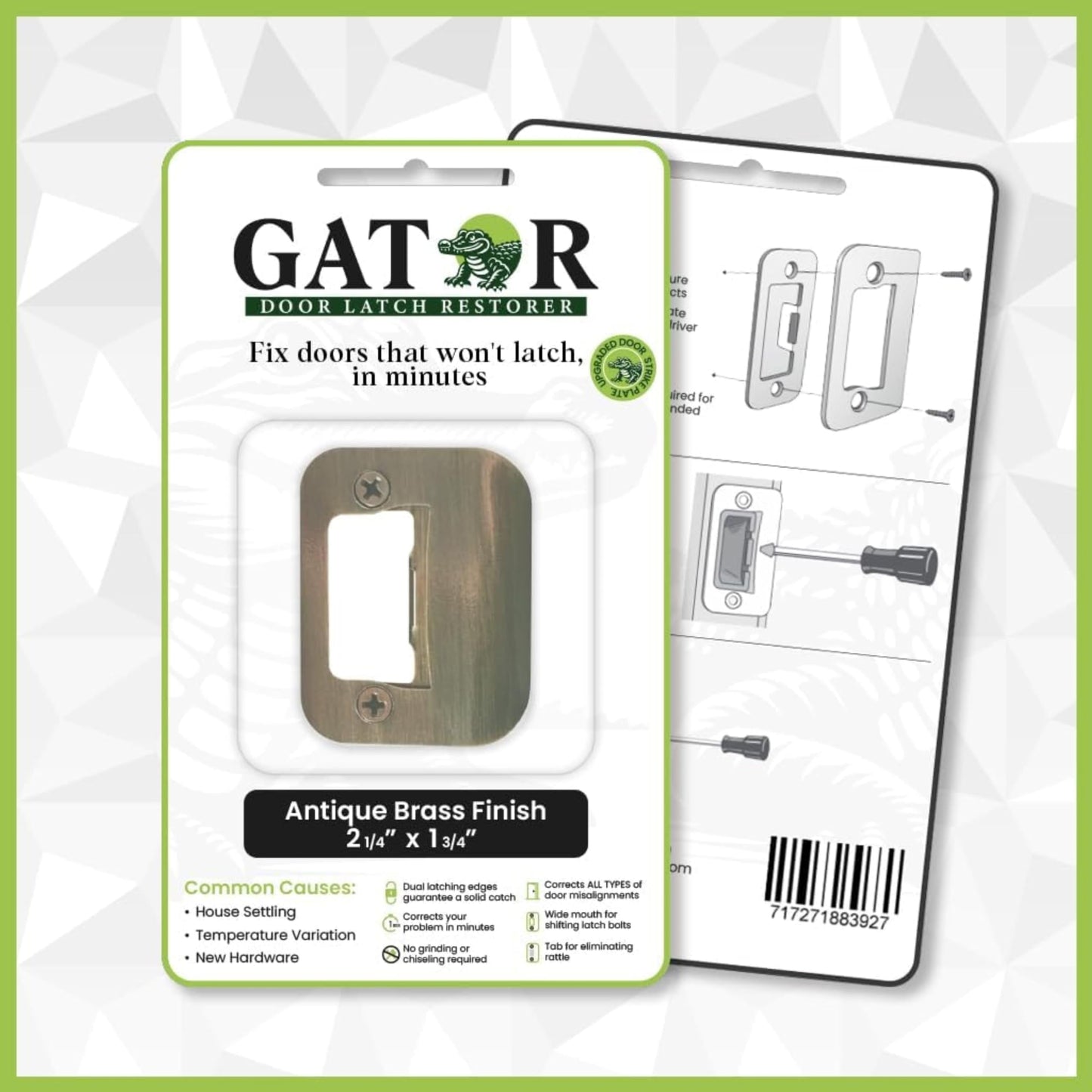 Gator Door Strike Plate with Screws, โ 2-1/4" by 1-3/4" Universal Latch Restorer Alloy Steel Lock Hardware for Interior and Exterior Doors, Replacement Door Latch Plate | Satin Nickel 4-Pack