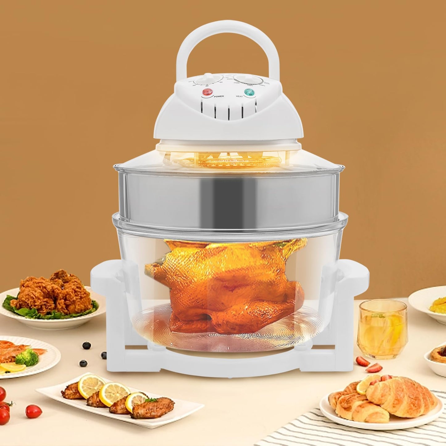 Ageanbri 17L Glass Air Fryer, 360-Degree and 110V Viewable Convection Oven with Adjustable Expansion Ring for Home Use, Oil-Free Cooking,French Fries,Fish,Cake