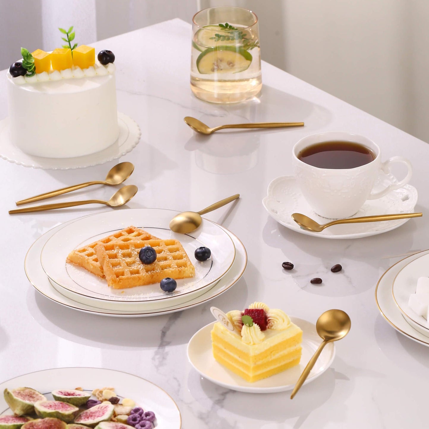 Gold Coffee Spoons Set,Stainless Steel Teaspoons of 6,Espresso Spoons 5.11 inch,Demitasse Dessert Scoop,Small Tea Scoop Mini for Stirring,Matte Finish,Dishwasher Safe