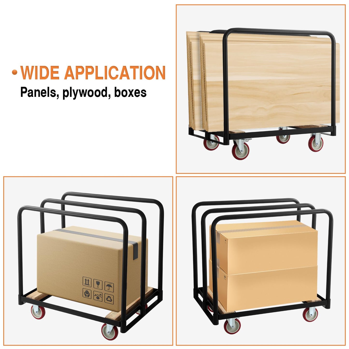 2IN1 Steel Panel Truck Cart, Lumber Cart Drywall Dollies Cart,1500LBS Heavy Duty Flatbed Cart Dollies with 5" Swivel Brake Wheels, Plate Platform Truck with 3 Side Handrails