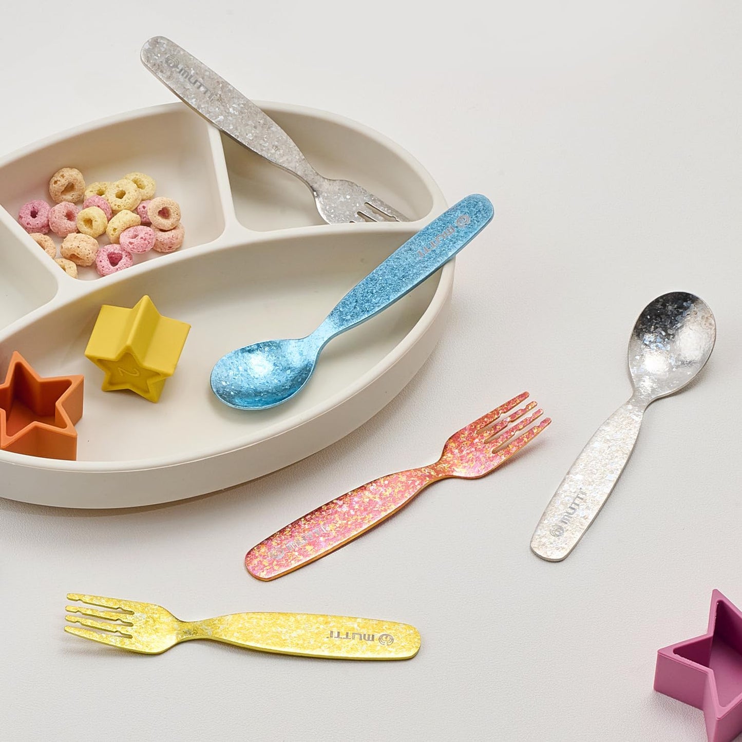 KINGSTONE Pure Titanium Toddler Utensils Set, 2-Piece Fork & Spoon Gift Set, Lightweight Kids Silverware for Self-Feeding Training, Easy Grip, BPA-Free, Dishwasher-Safe, Silver