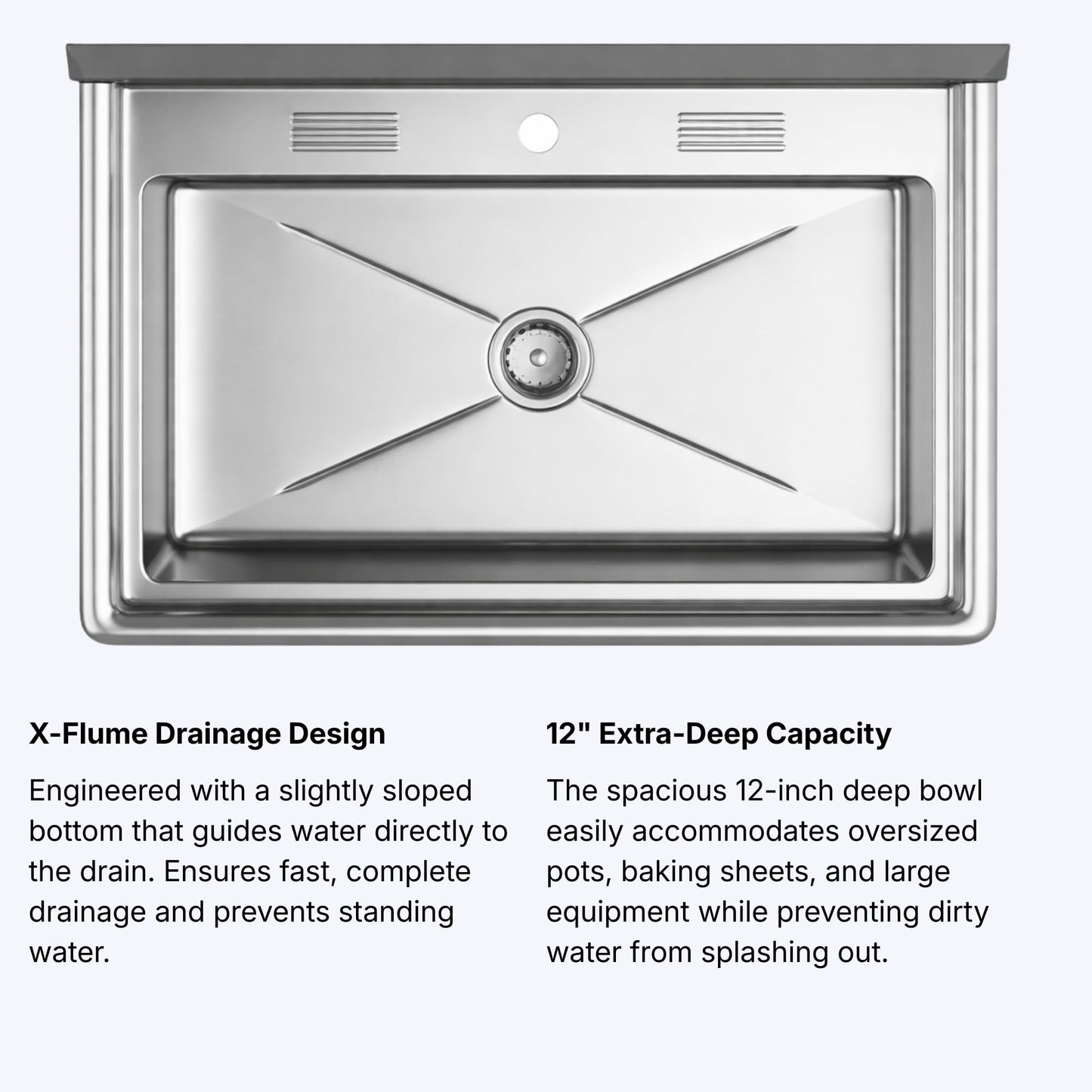 Commercial Stainless Steel Utility Sink with Backsplash, Single Compartment, 32" x 16" x 12" Deep Bowl, 16-Gauge - for Janitorial Area, Commercial Kitchen, Garage, Laundry Room