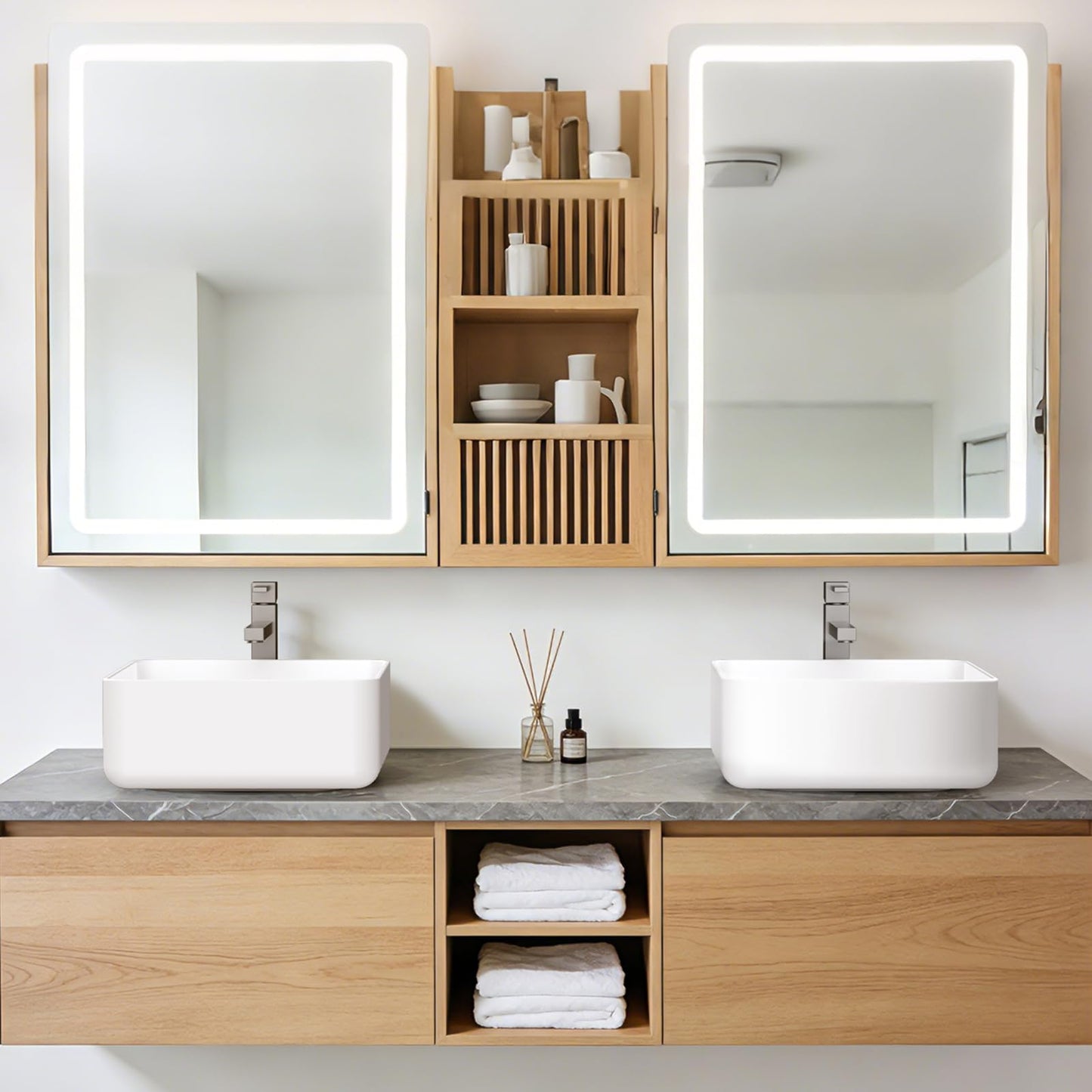 Vessel Sink with Drain, 12" Square Bathroom Sinks Above Counter, 0.2" Ultra-Slim Rim Modern Vessel Sinks for Bathroom, White Ceramic Vanity Sink (12.2x12.2" Square)