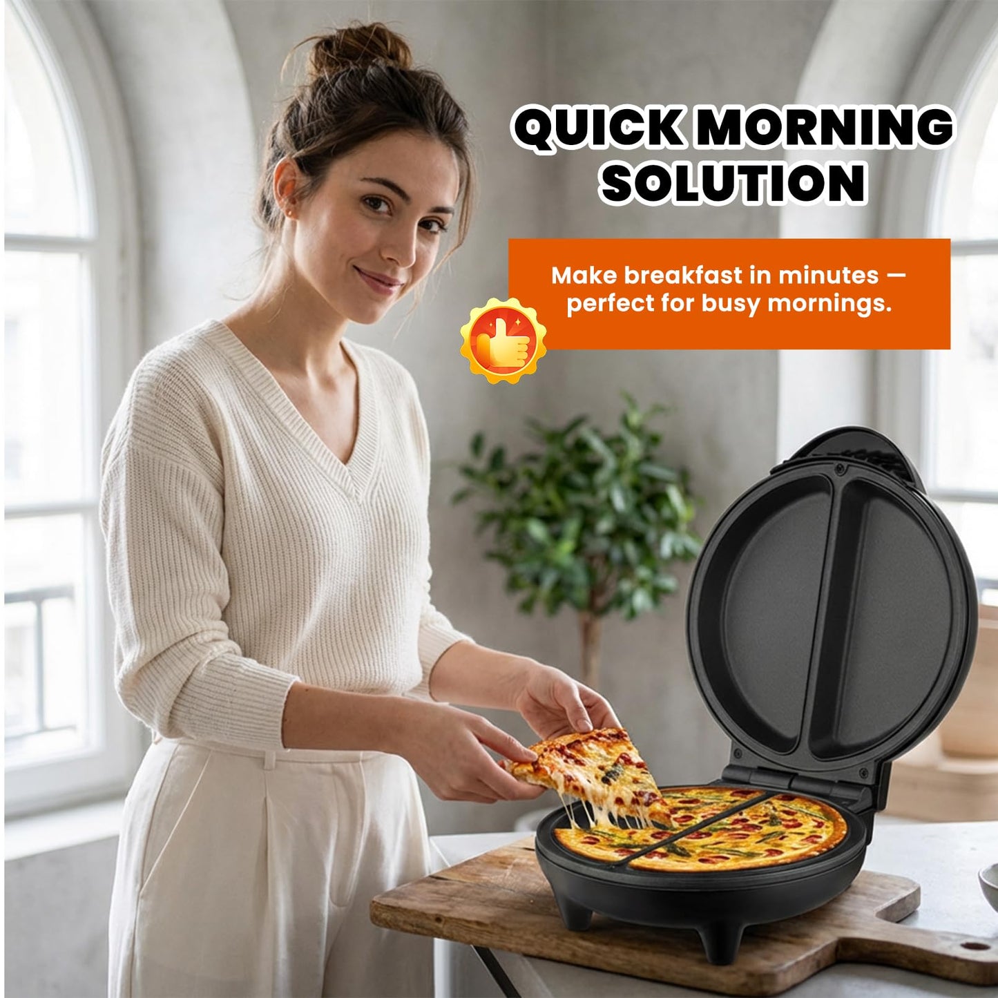 Saker Dual Zone Electric Omelette Maker, 1000W Fast Heating Non-Stick Egg Cooker , Breakfast Maker for Sandwiches & Frittatas with Cool-Touch Handle, Perfect for Home, Dorm & Travel