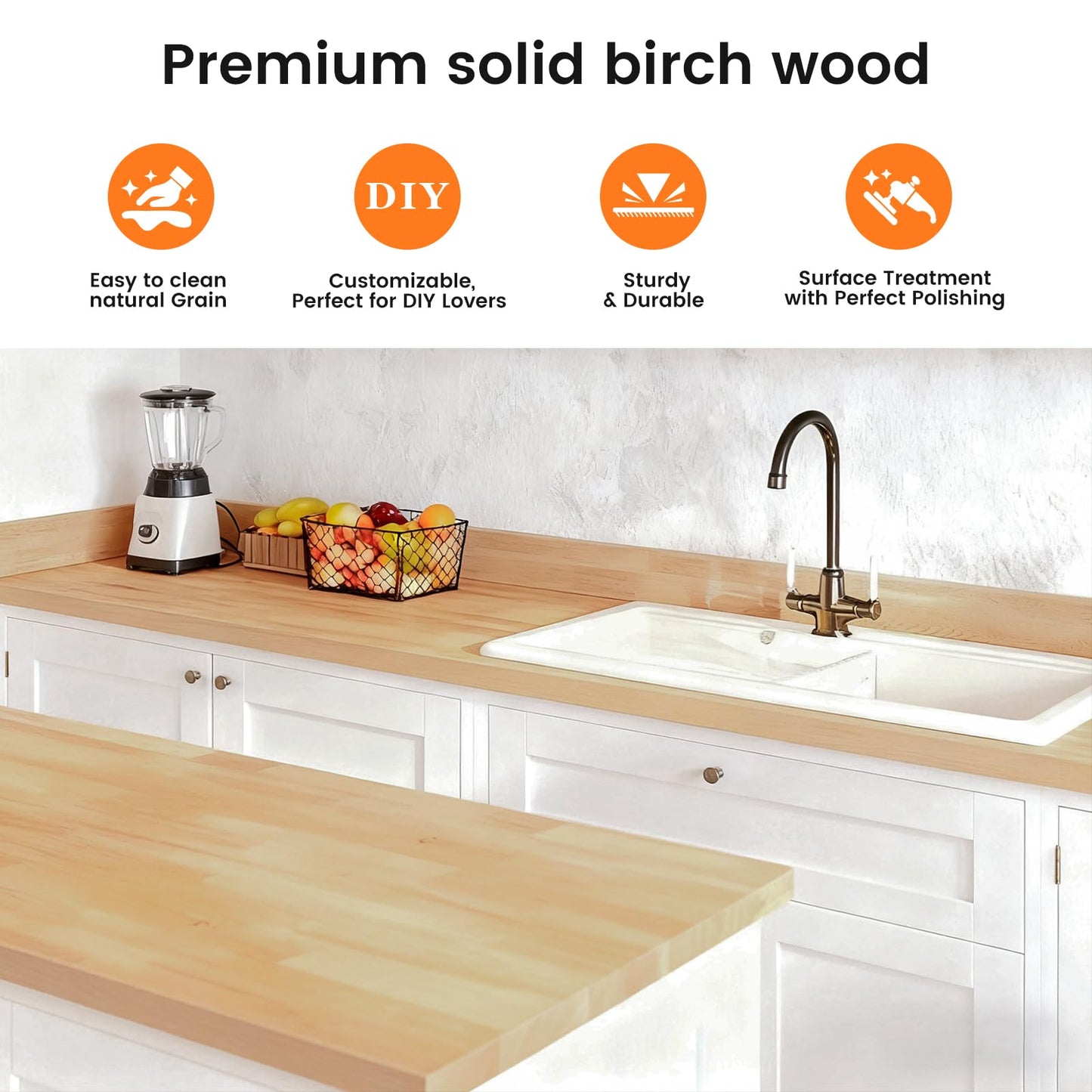 Butcher Block Countertop, Solid Wood Table Top-1.5ft Unfinished Large Wood Cutting Board, Birch Counter Slab Cut to Size for DIY Desktop/Washer Counter/Kitchen Island/Bakery Worktable 18"x25"x1.5"