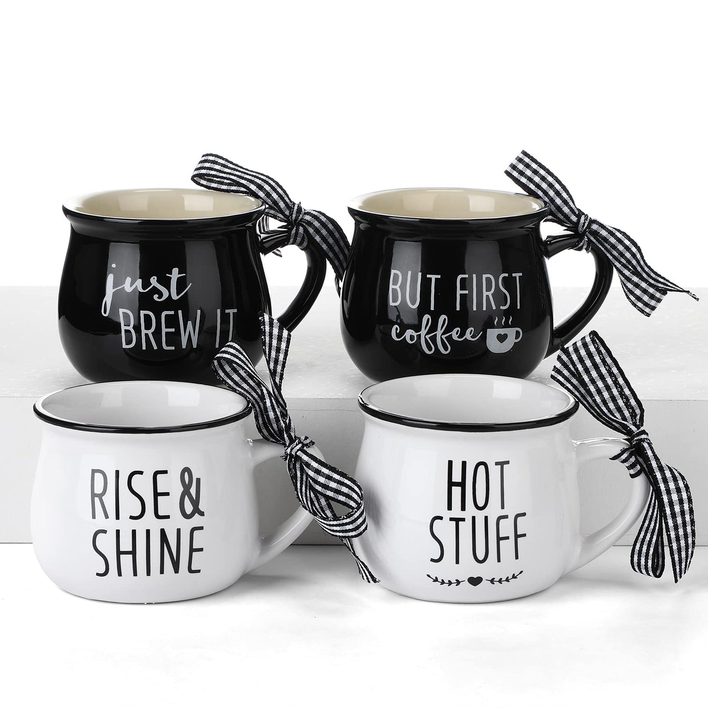 Patelai 4 Pcs Mini Espresso Cups 5 oz Coffee Mugs Set with Handle for Coffee Bar Tiered Tray Farmhouse Kitchen Decoration Holiday Party Gift
