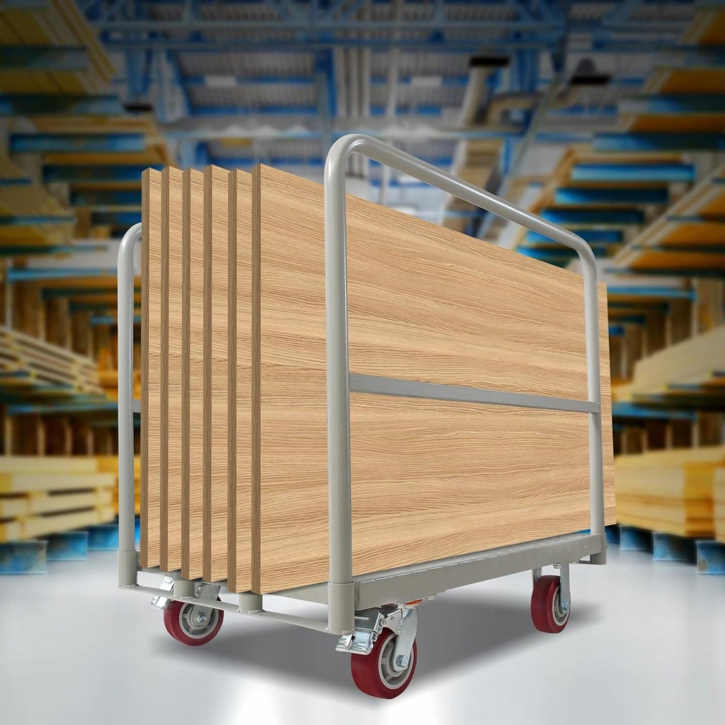 2IN1 Steel Panel Truck Cart, Lumber Cart Drywall Dolly,2500LBS Heavy Duty Flatbed Cart Dolly with 5" Swivel Brake Wheels, 2MM Plate Platform Truck with 1Front and 2Side Handrails