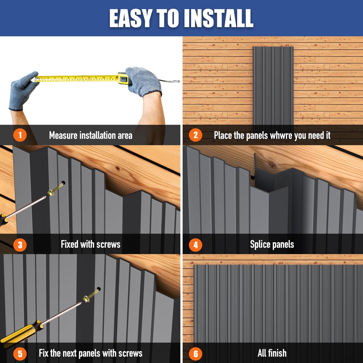Brakki Corrugated Metal Roofing Panels 10pcs 75.3 ft², Grey Galvanized Steel Roof Panels with Screw, Heavy Duty Metal Siding Suitable for Garages Chicken Coop Sheds Stables Patio