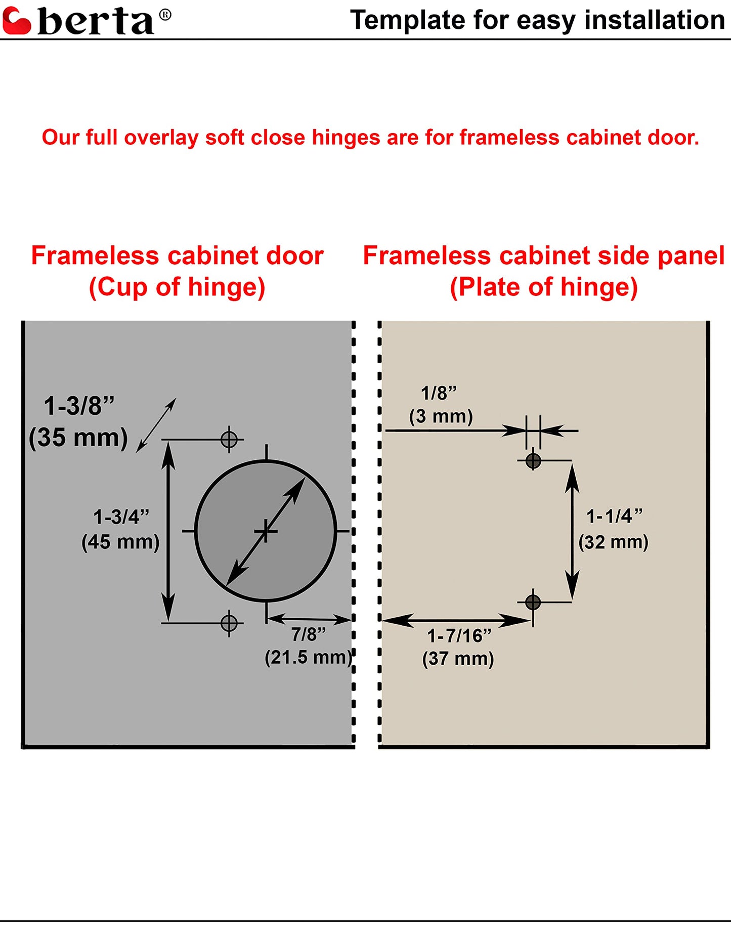 Berta 10-Pack Full Overlay Frameless Soft-Close European Hinges, 110° 3D Adjustable, Clip-On Concealed Kitchen Cabinet Door Hinges with Screws - Ideal for Modern Cabinets