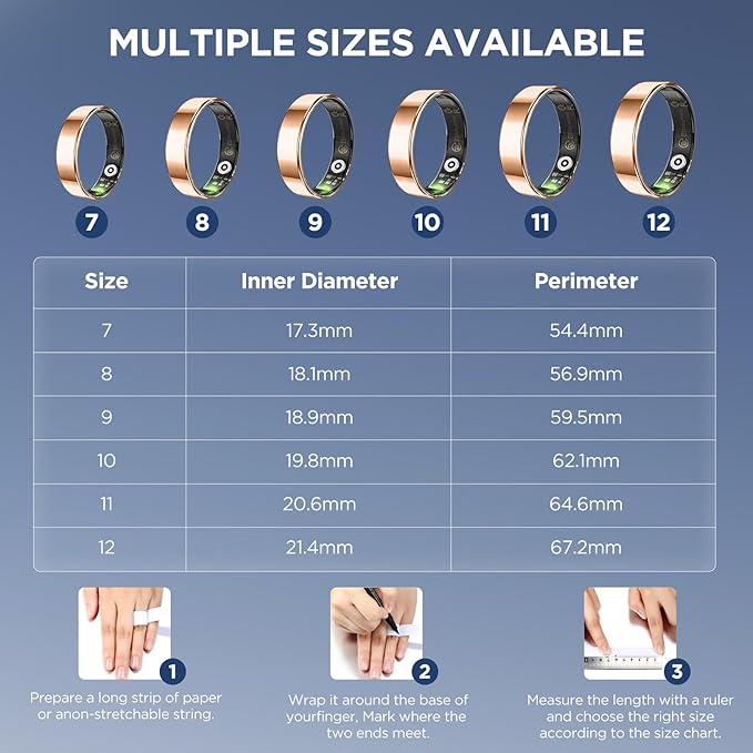 Ultra-thin Smart Ring for Women Men, Activity Fitness Tracker, Waterproof Fitness Ring with Sleep Tracker,24/7 Heart Rate Monitor,Step Counter,Calorie Pedometer,No APP Fee,for iOS Android(RoseGold#10)