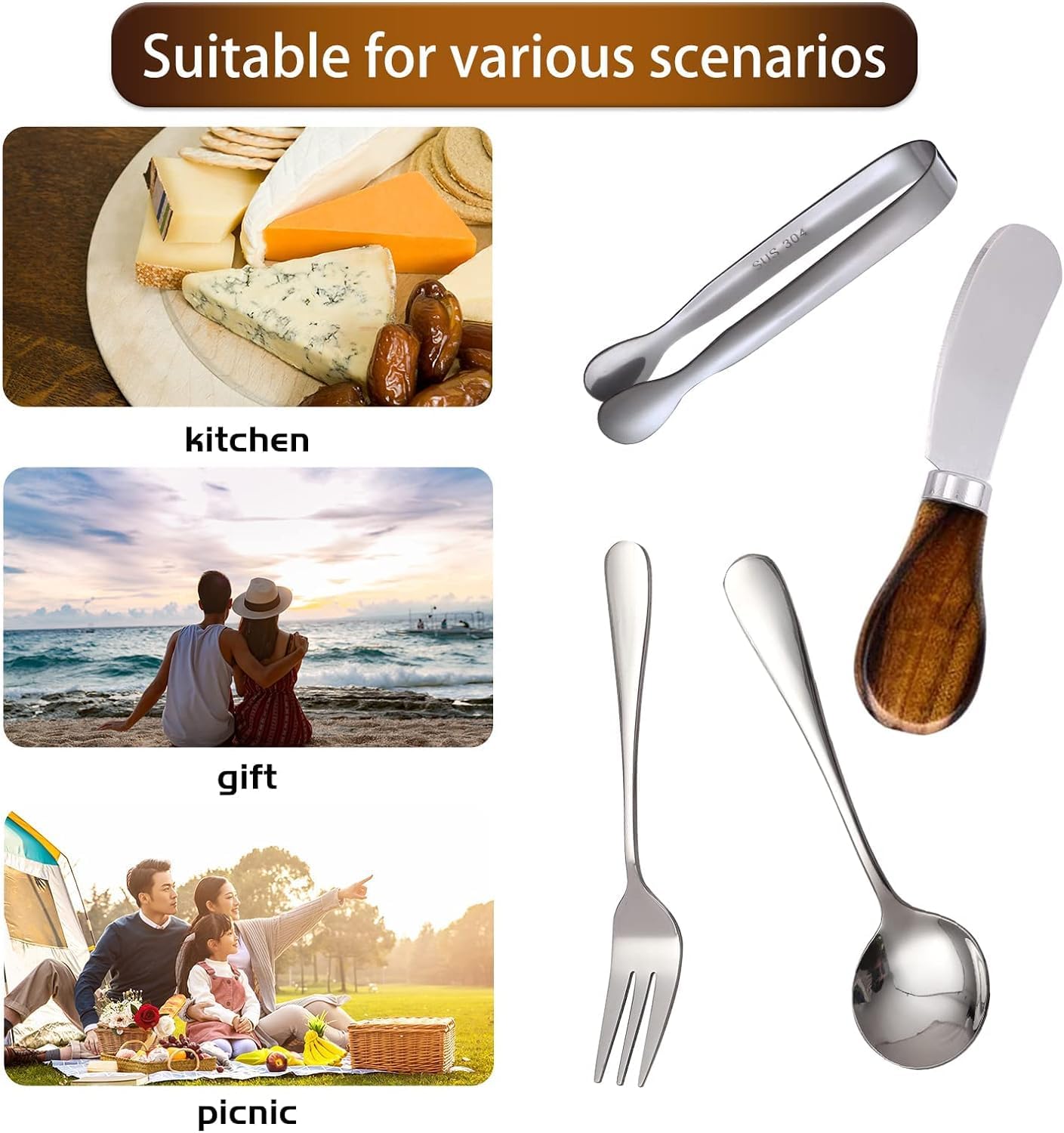 Charcuterie Accessories (14 Pcs), Cheese Spreaders for Charcuterie Board, Mini Serving Spoons, Forks and Mini Serving Tongs - Charcuterie Utensils for Butter, Cheese and Pastry Making