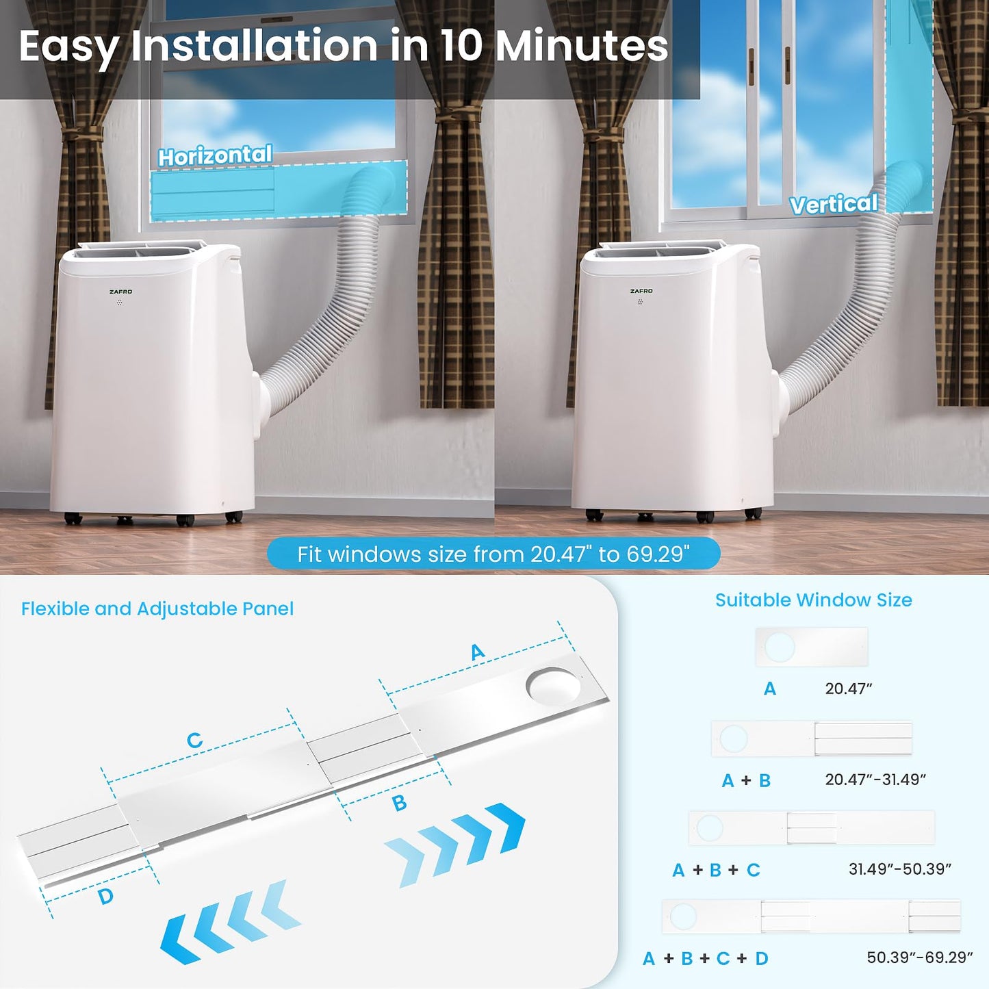 ZAFRO Portable Air Conditioners, 10000 BTU (6000 BTU SACC), Portable AC with Drainage-free Cooling, Fan & Dehumidifier, Smart AC Unit with APP/Remote, 47dB Quiet, 24H Timer for Living Room, Bedroom