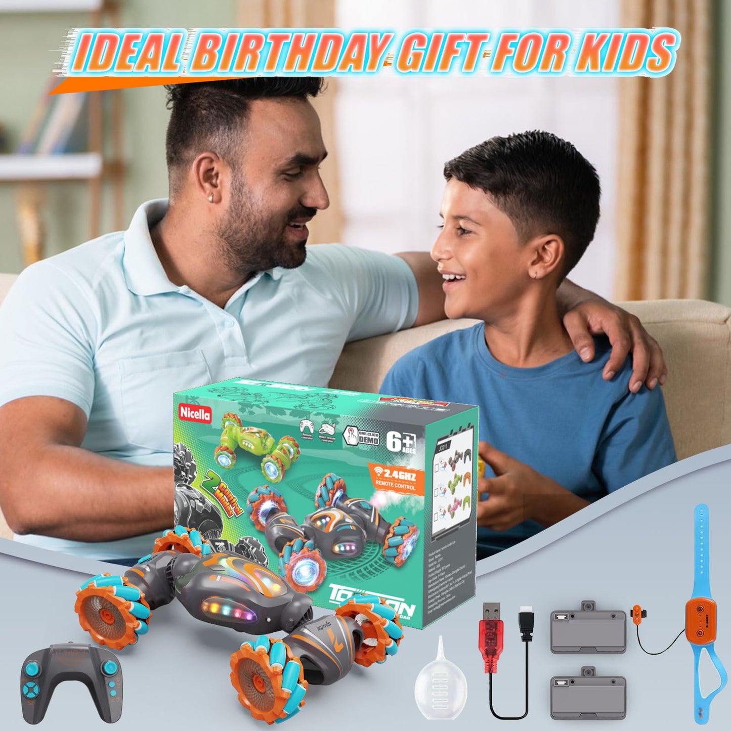 Nicella Remote Control Car, Pink RC Cars for Girls, Gesture Stunt with Light & Music, 4WD, 360ยฐ Rotating, 2.4Ghz Remote Control Car Toys, Birthday Gift for Kids Age 6+ (Grey)