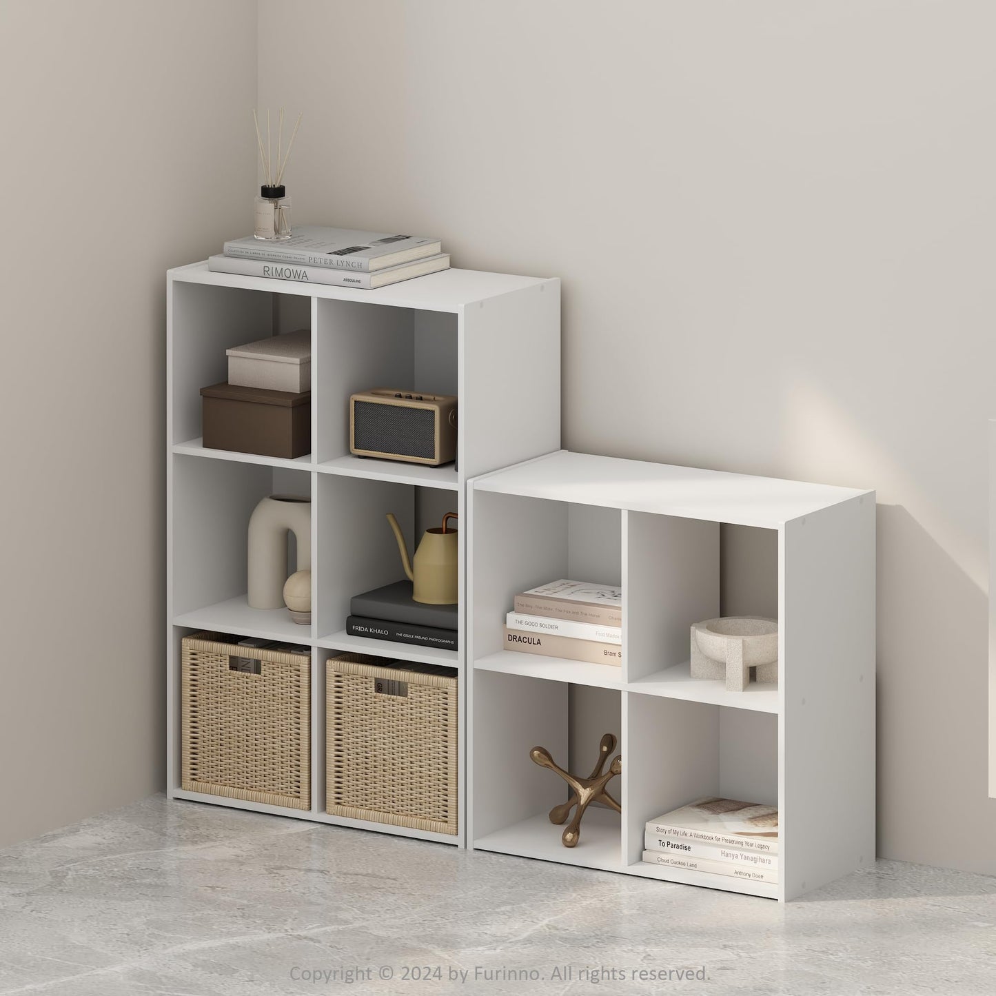 Furinno PELLI Book Shelf, 6-Cube Bookshelf, Cube Storage Organizer Bookcase, 11.7 x 23.7 x 35.4, for Living Room, Bedroom, Home Office, White