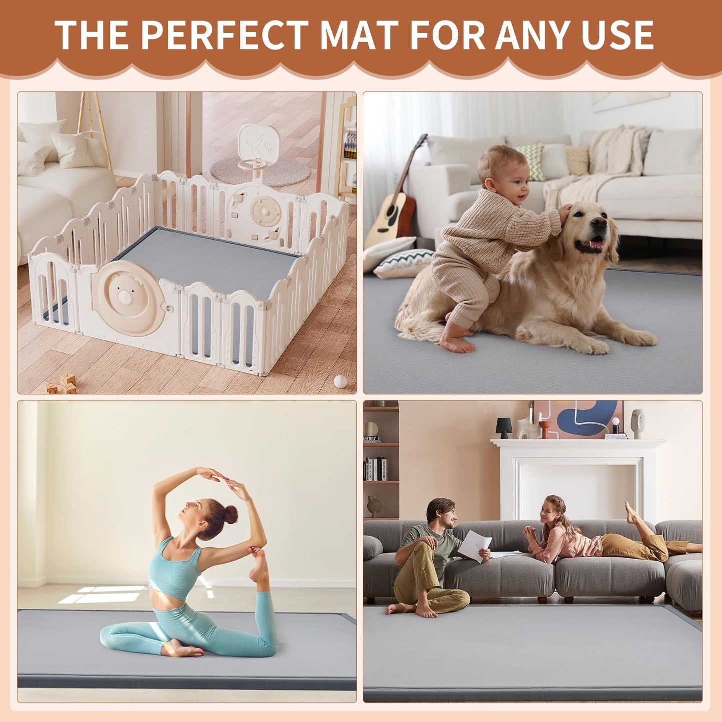 Baby Play Mats for Floor - 1.4" Thick Memory Foam Rug, 80"x80" Playpen Tummy Time Mat, Soft Velvet Nursery Rug, Large Padded Crawling Mat, Cushioned Pads for Playroom Toddlers, Infants, Yoga, Tatami