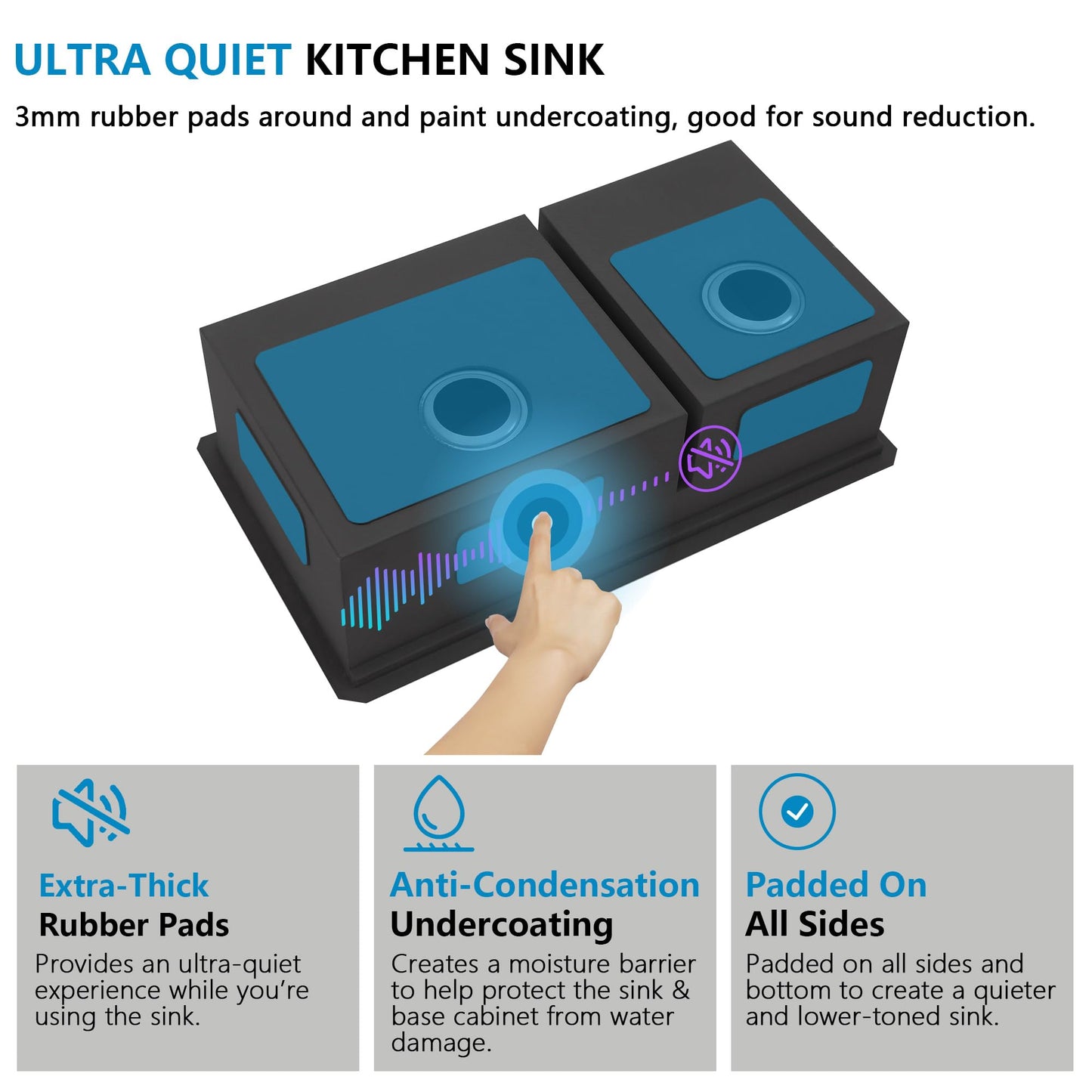 Fulorni 33"x19" Undermount Double Bowl Kitchen Sink Workstation - Gunmetal Black NANO-PVD, 16 Gauge 304 Stainless Steel, Under Counter Low Divide 60/40 Split Basin for Kitchen