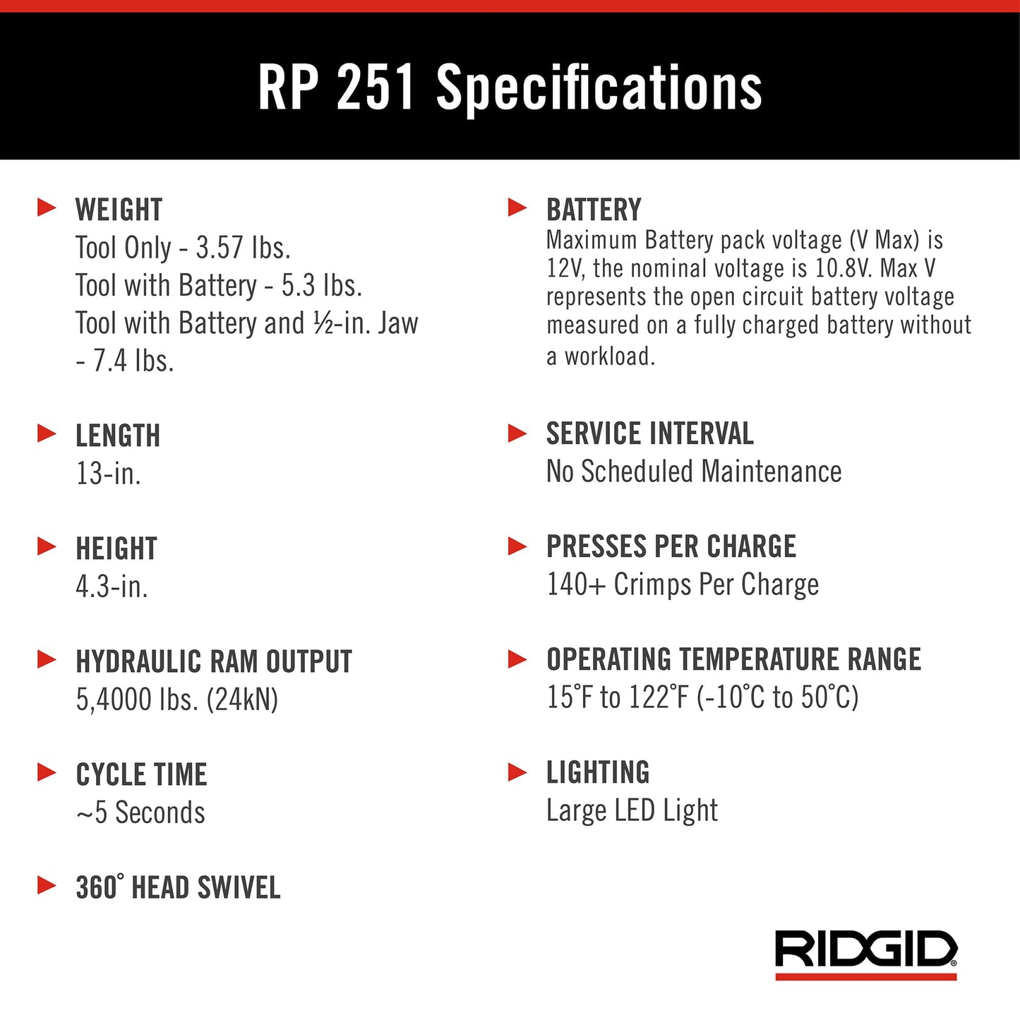 RIDGID 78228 RP 251 Compact Press Tool Battery Kit with (1/2" to 1") MegaPress Jaws and (1/2" to 3/4") Rings with C1 Actuator, In-Line Pressing Tool for Copper, Stainless Steel, PEX, and Carbon Steel