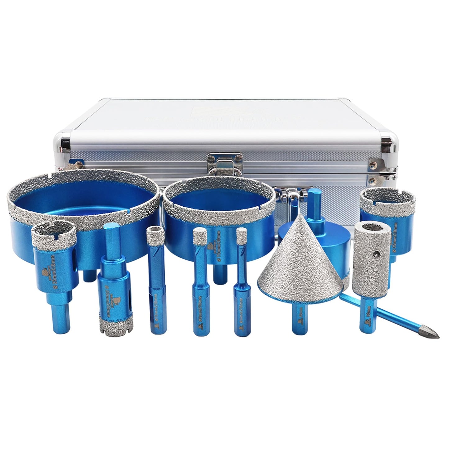 Diamond Core Drill Bit Set - BRSCHNITT Diamond Hole Saw Kit for Porcelain Tile Ceramic Marble Granite Drilling,Triangle Shank Drill(6+6/8/10/20/25/35/50/75/100mm&20finger bit&50chamfer bit).